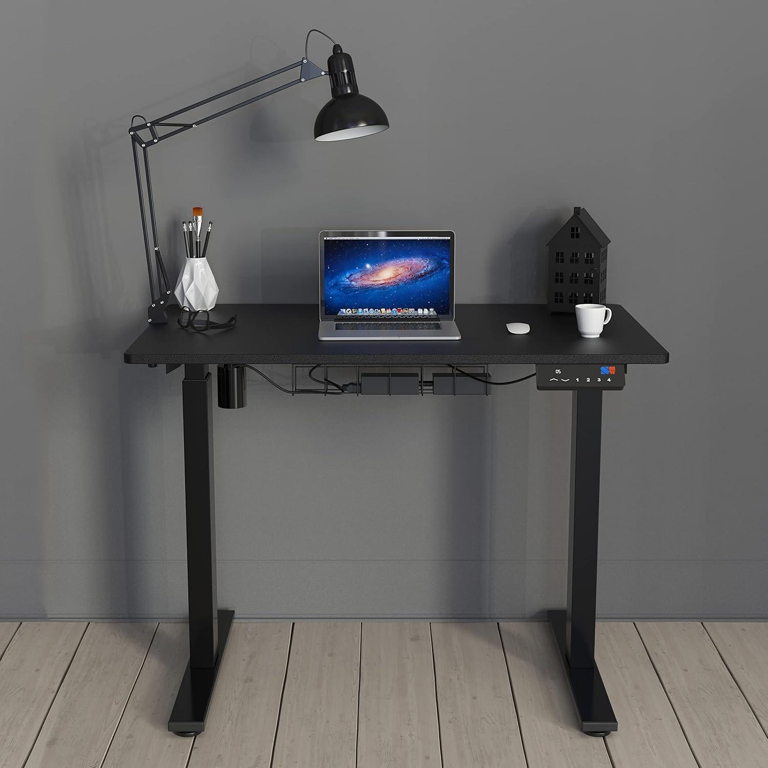 Simple Houseware 40-Inch Electric Height Adjustable Sit Stand Desk with Hanging Hooks and Cable Management, Black