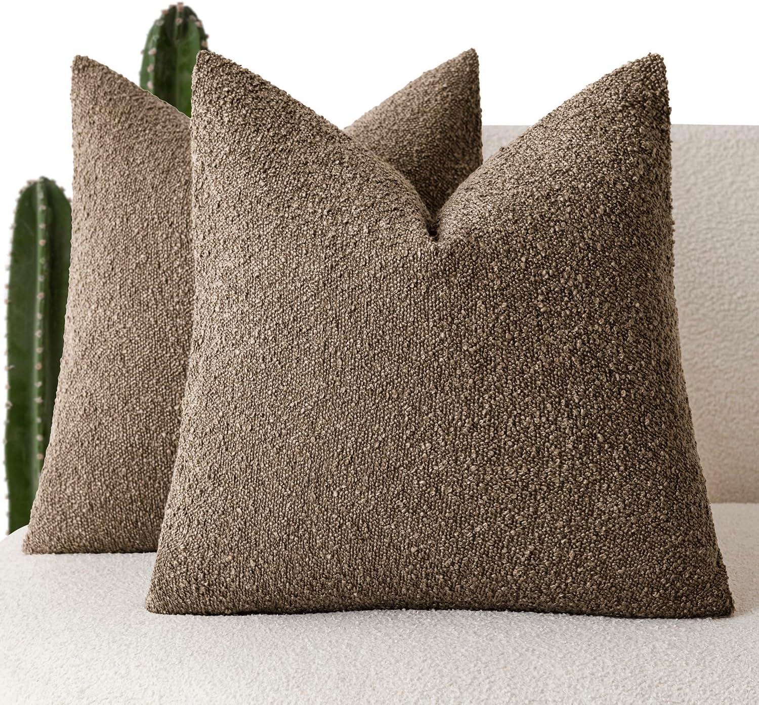 Boucle Decorative Throw Pillow Covers for Couch Set of 2, 18x18 inches, Beige
