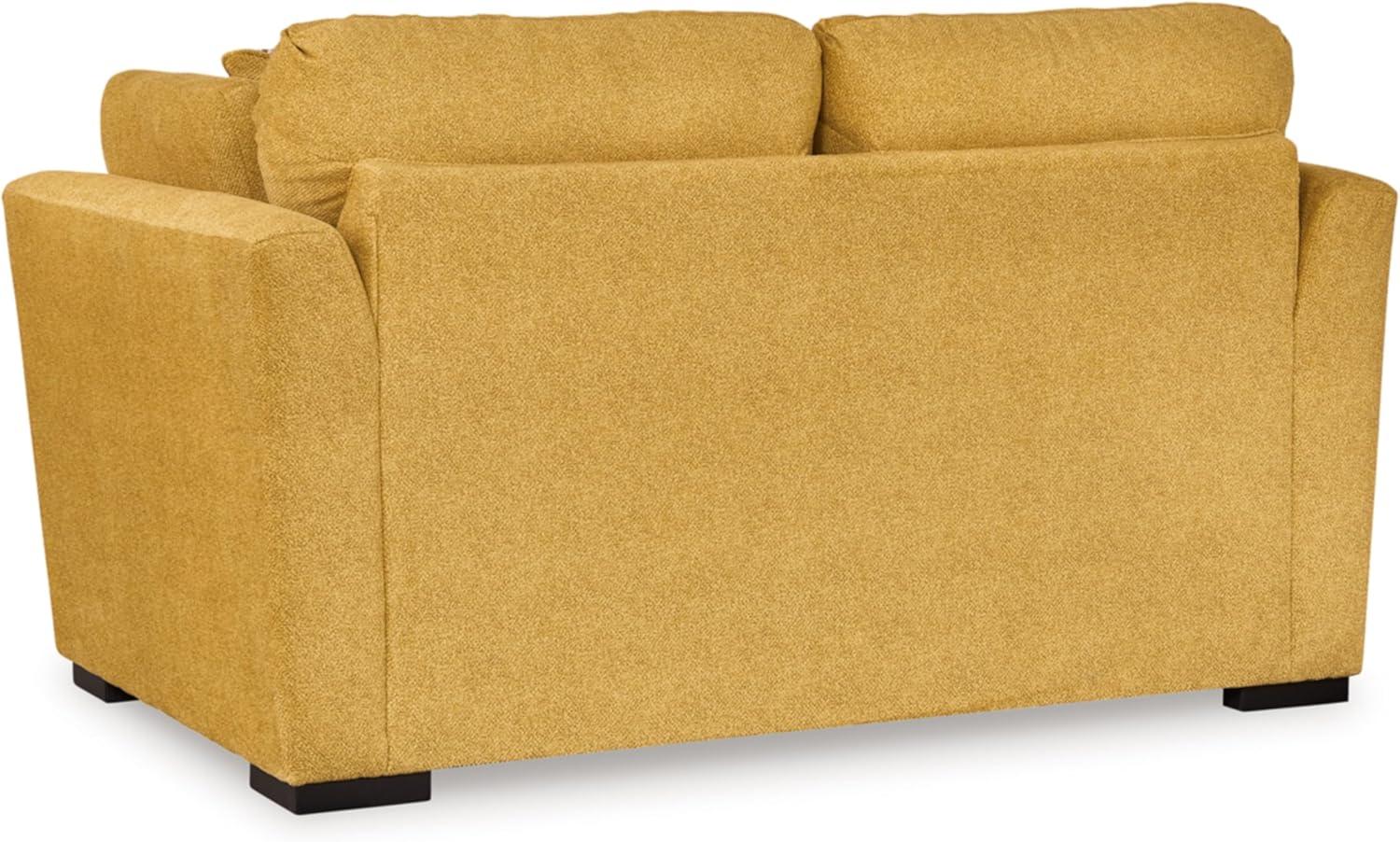 Sunflower Yellow Velvet Stationary Loveseat with Pillow Back