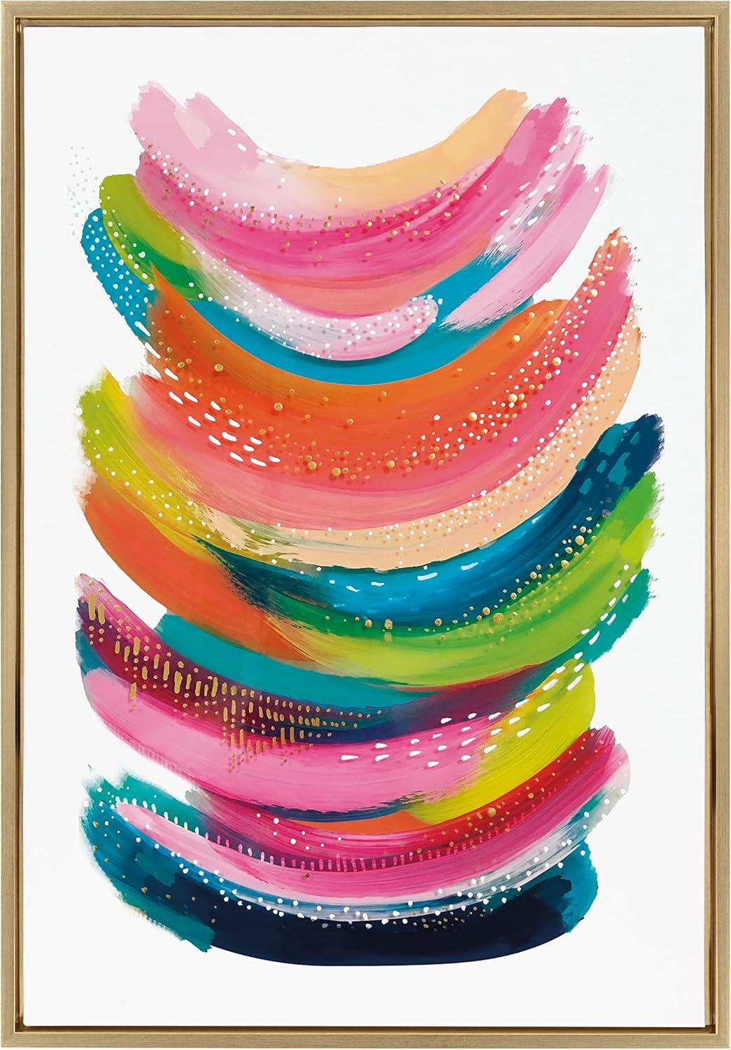 Kate and Laurel Sylvie Bright Abstract Framed Canvas Wall Art by Jessi Raulet of Ettavee, 23x33 Bright Gold, Modern Colorful Brushstrokes Art for Wall