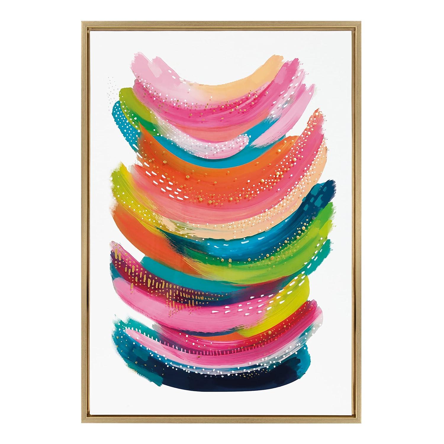 Kate and Laurel Sylvie Bright Abstract Framed Canvas Wall Art by Jessi Raulet of Ettavee, 23x33 Bright Gold, Modern Colorful Brushstrokes Art for Wall