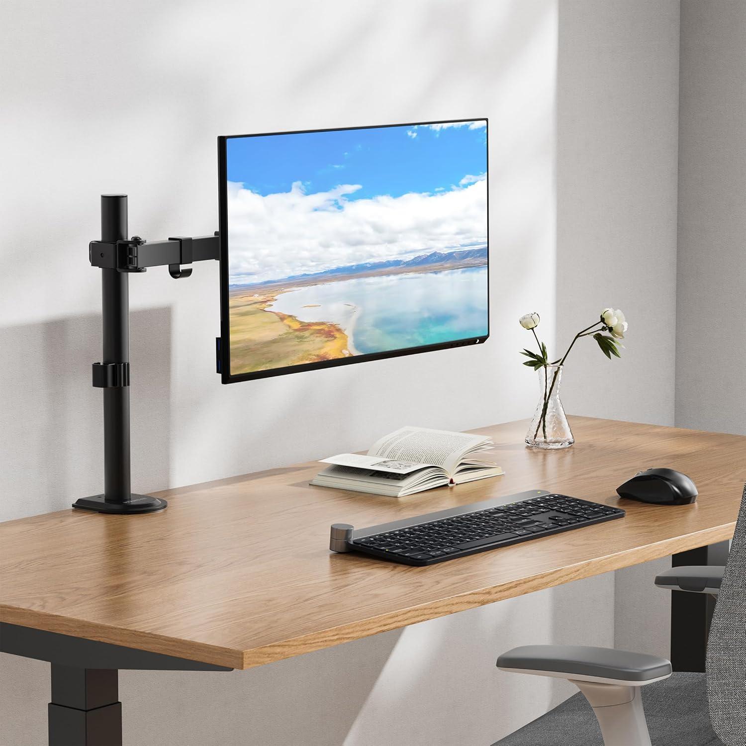 Black Steel Full Motion Single Monitor Desk Mount