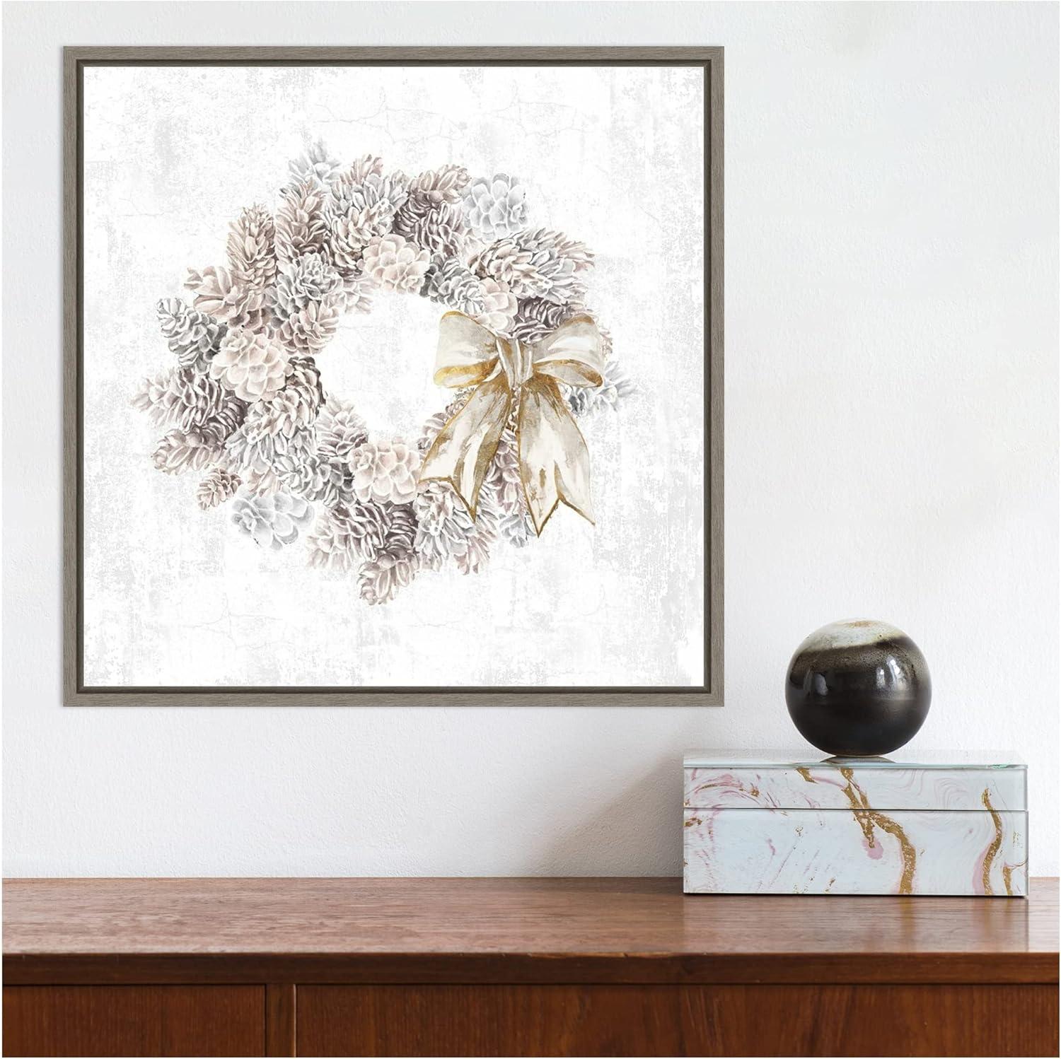 Amanti Art Pinecone Wreath by PI Studio Canvas Wall Art Print Framed 16 x 16-in.