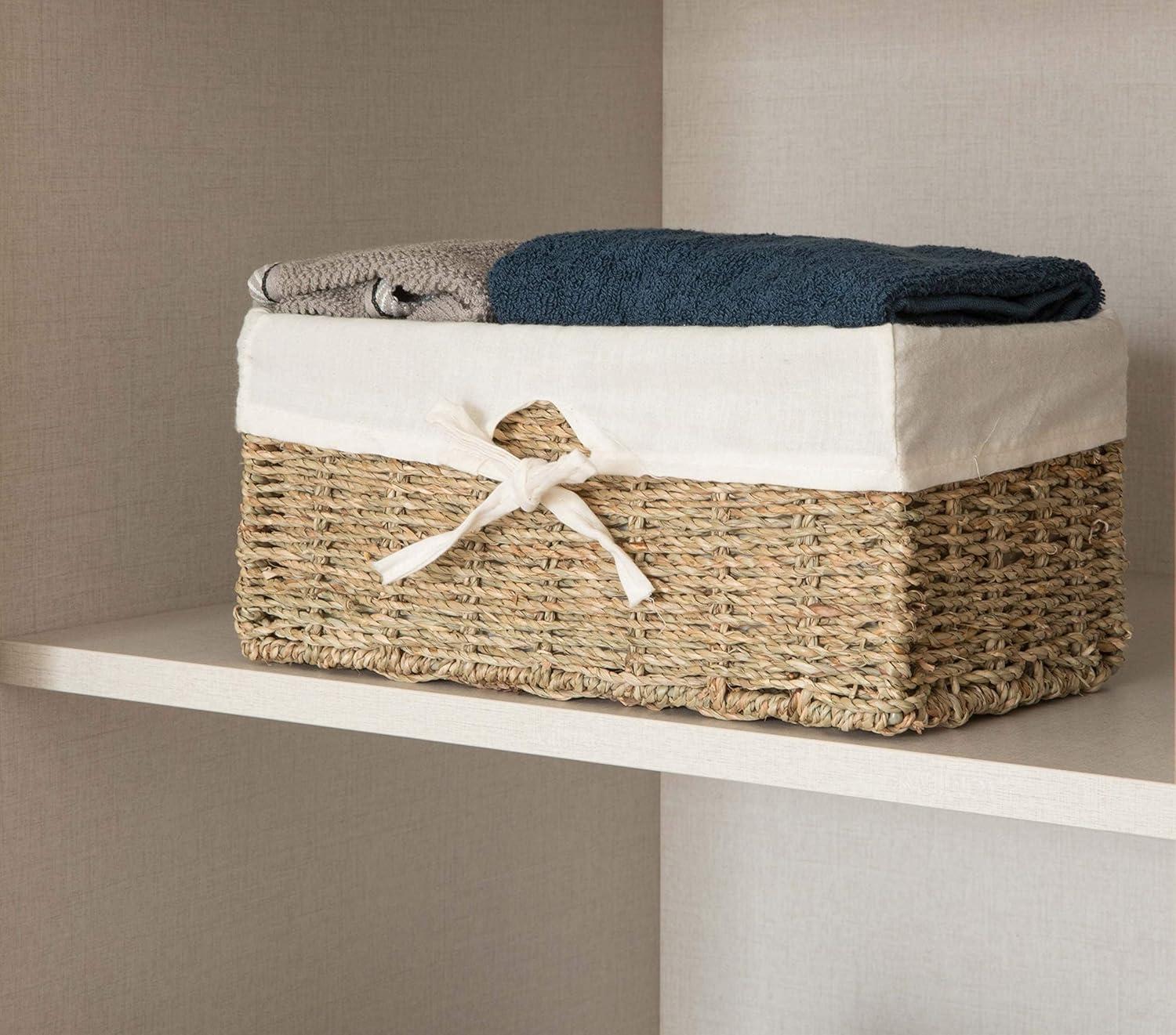 Vintiquewise Seagrass Shelf Basket Lined with White Lining