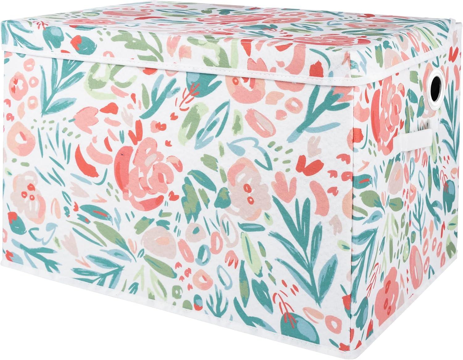 Painterly Floral Felt Toy Chest with Hinged Lid