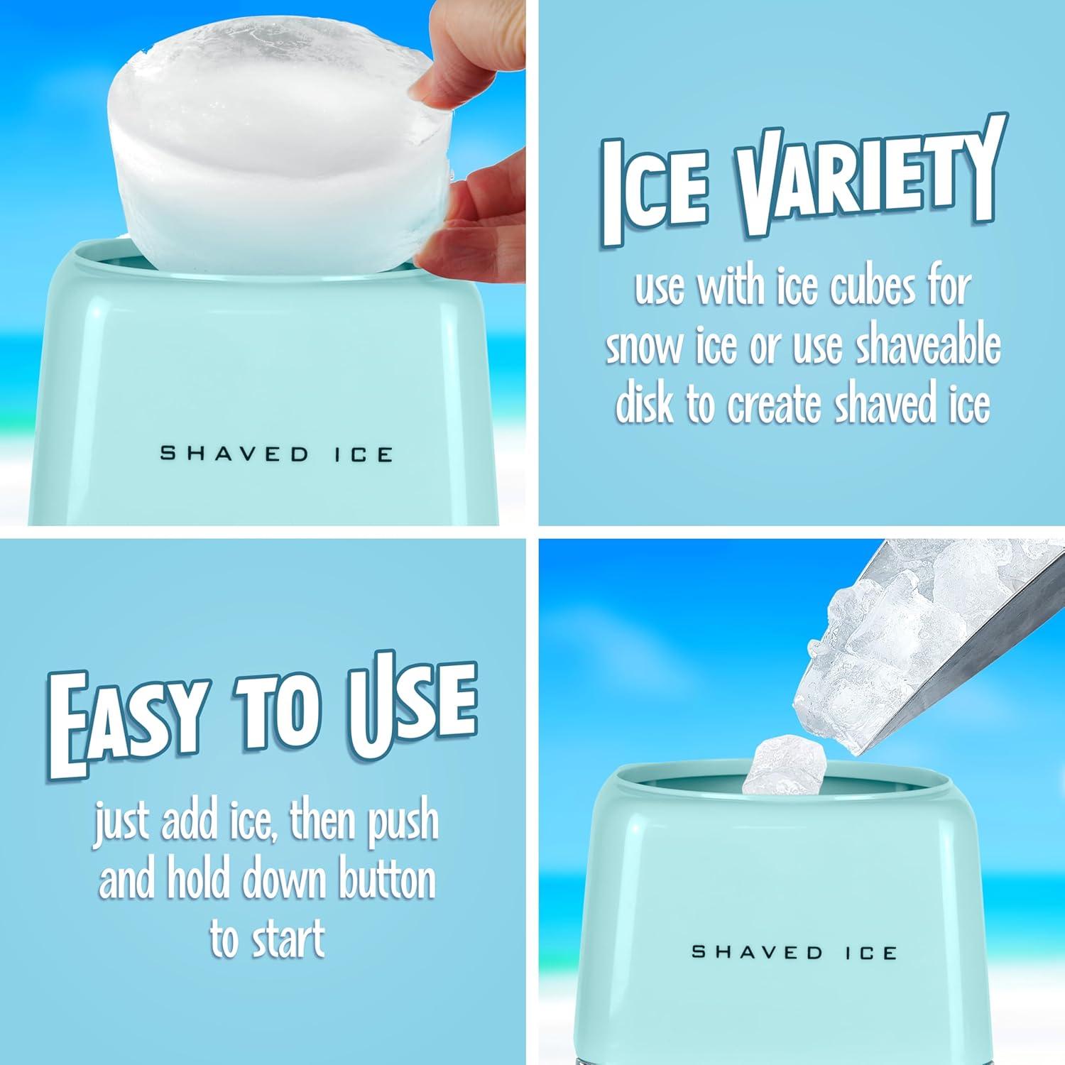 Nostalgia Retro Electric Table-Top Snow Cone Maker, Vintage Shaved Ice Machine Includes 1 Reusable Plastic Cup and Ice Mold, Aqua