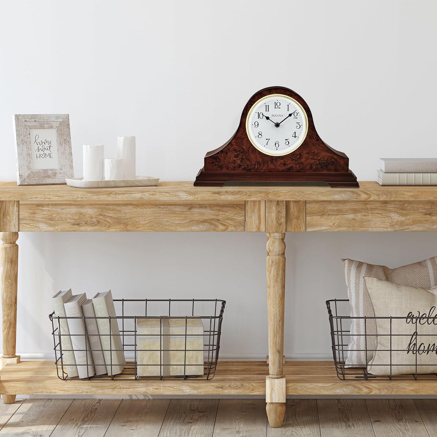 Bulova Chandler Lighted Mantel Clock, Model B1853 | Elegant Design | Illuminated Dial | Quartz Movement | Cherry Wood Finish | Battery Operated