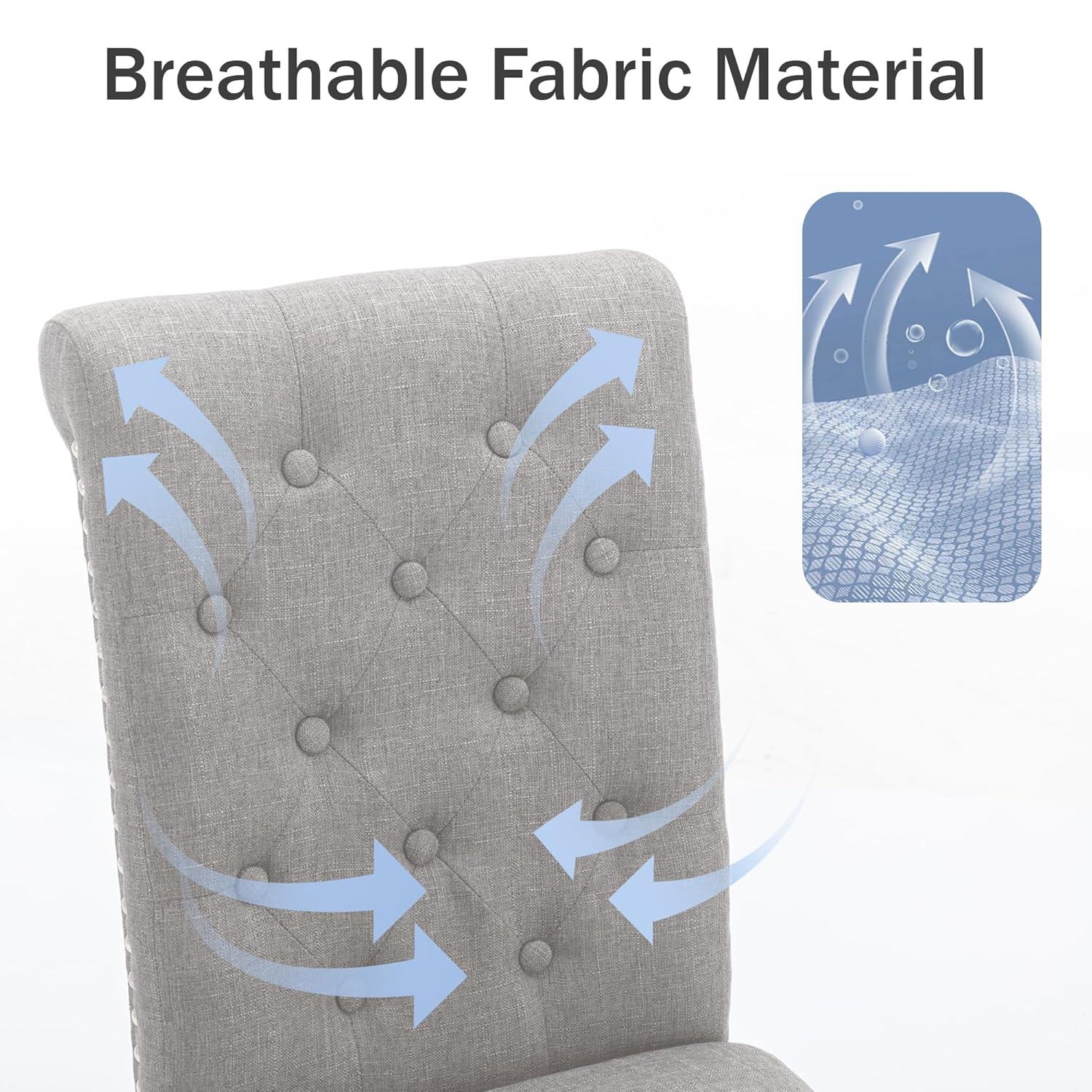 Westice Dining Room Chairs Set of 4 Upholstered Fabric Kitchen Chairs Dining Room Side Chair with Nailhead Trim and Rubber Wood Legs for Small Space Apartment, Light Gray