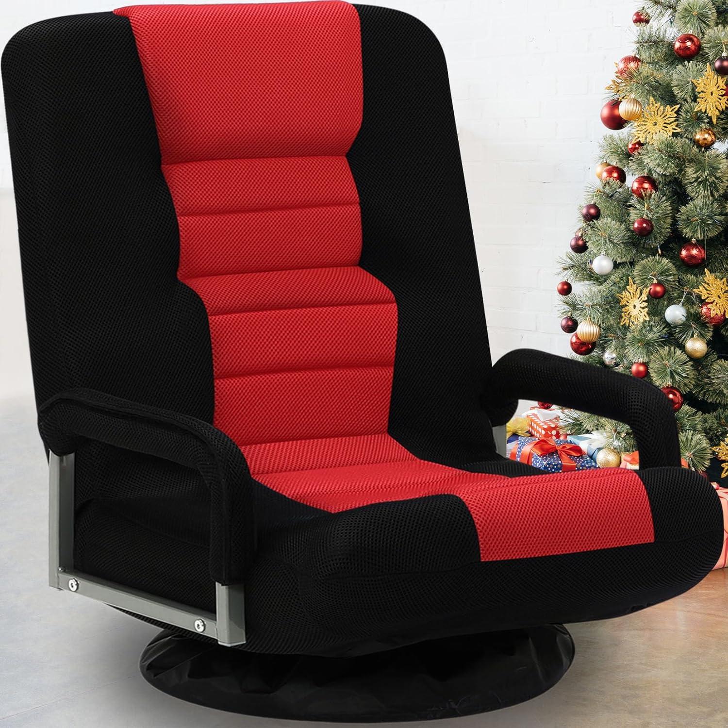 Red and Black Adjustable Swivel Gaming Chair with Armrests