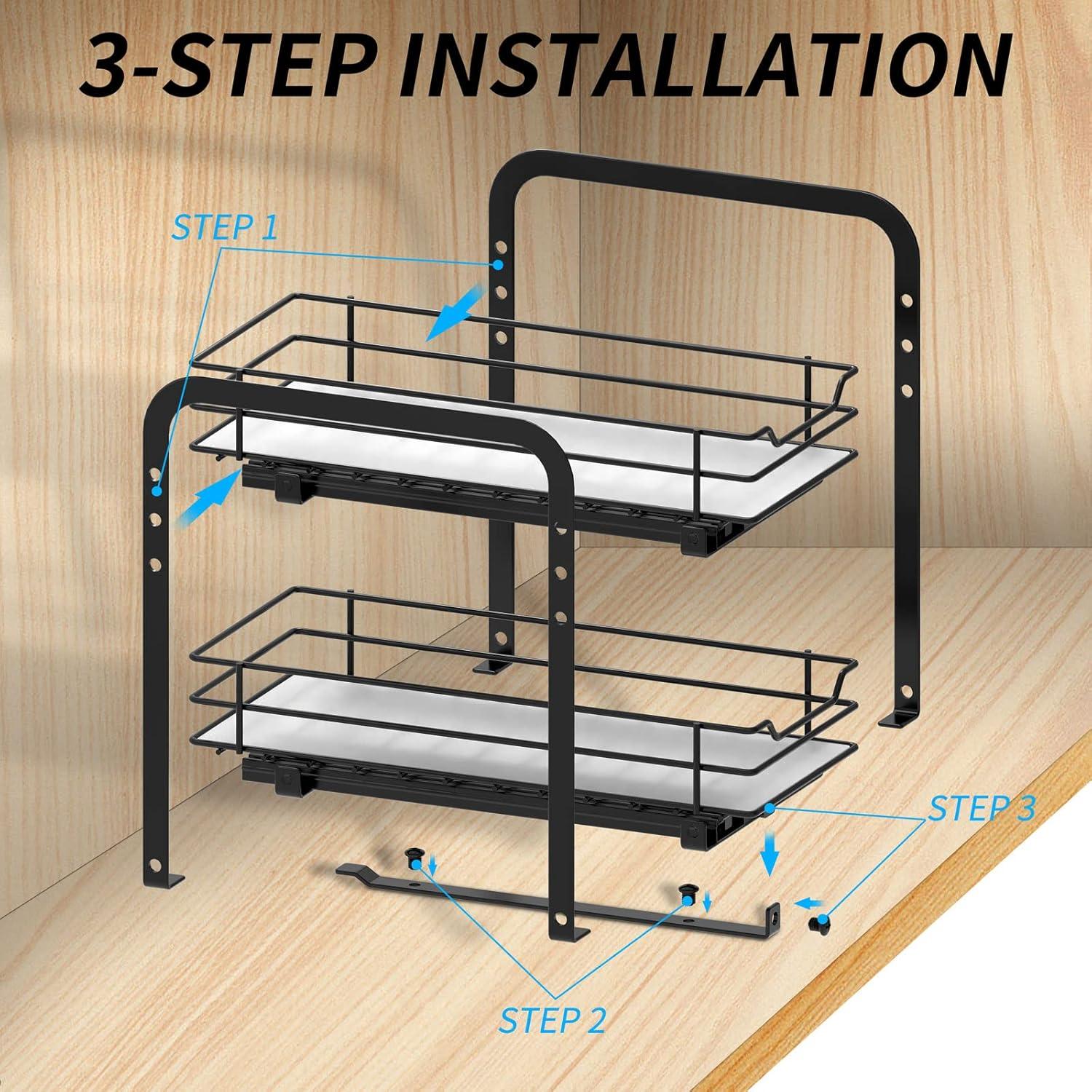 Black Metal 2-Tier Pull Out Spice Rack Organizer