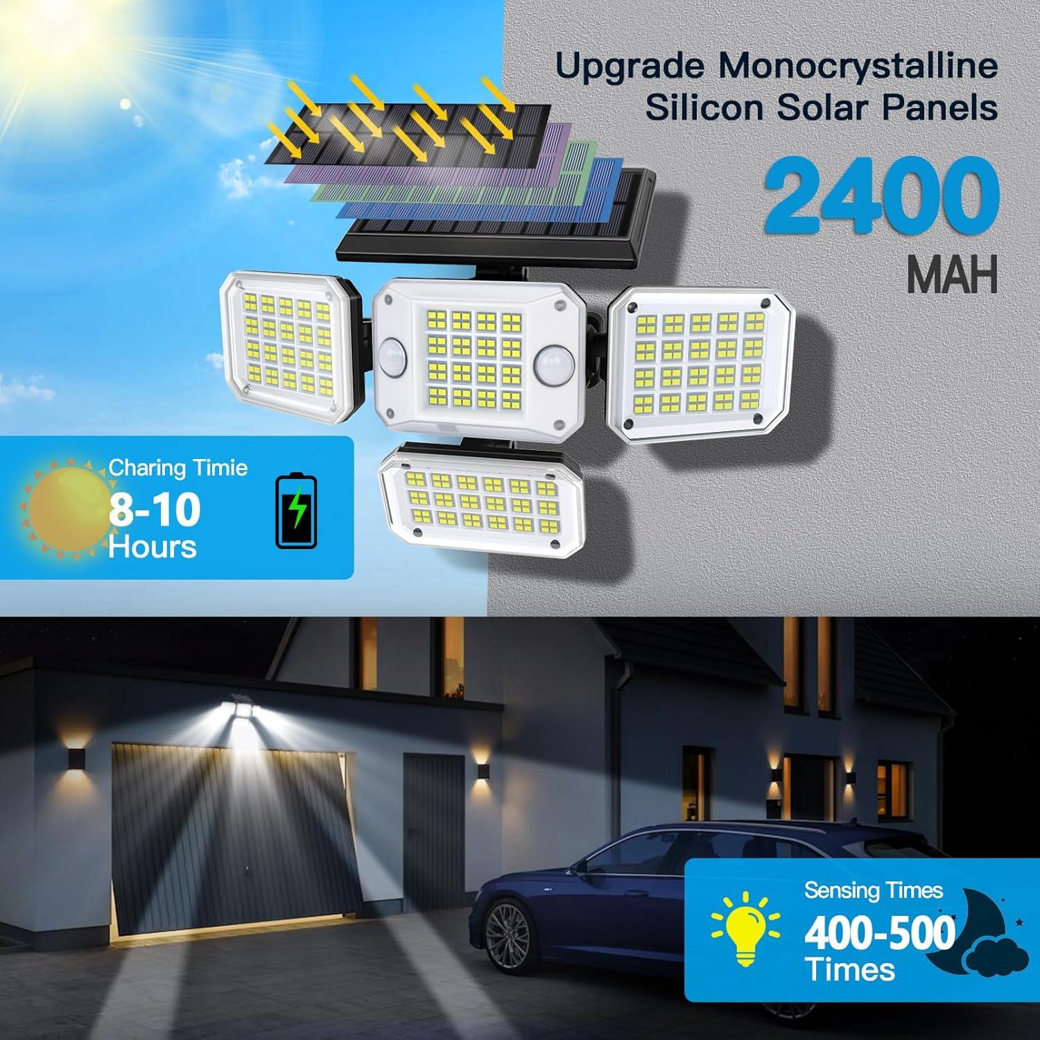 Solar Powered Dual Motion Sensor LED Floodlights with Remote Control