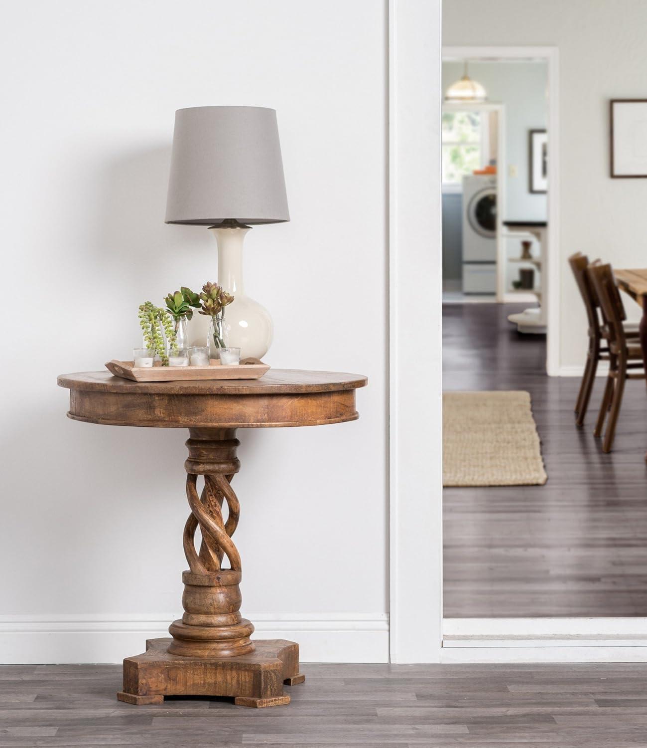 Wooden Round Table with Intricate Braided Pedestal Base, Brown- Saltoro Sherpi