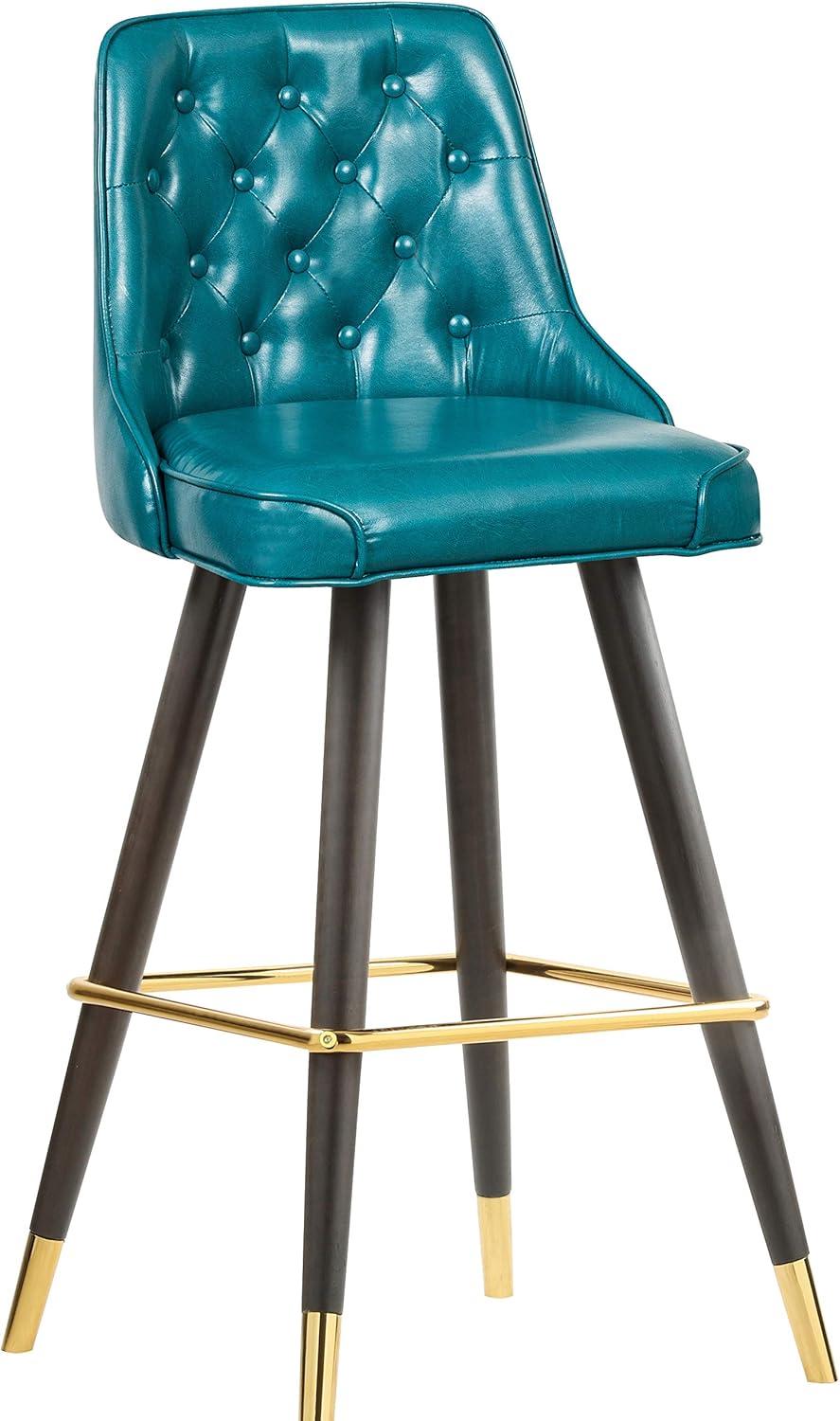 Meridian Furniture 908Blue-C Portnoy Collection Modern | Contemporary Vegan Leather Counter Height Stool with Button Tufting and Custom Matte Black Metal Legs, Teal, 20.5" W x 22.5" D x 40" H