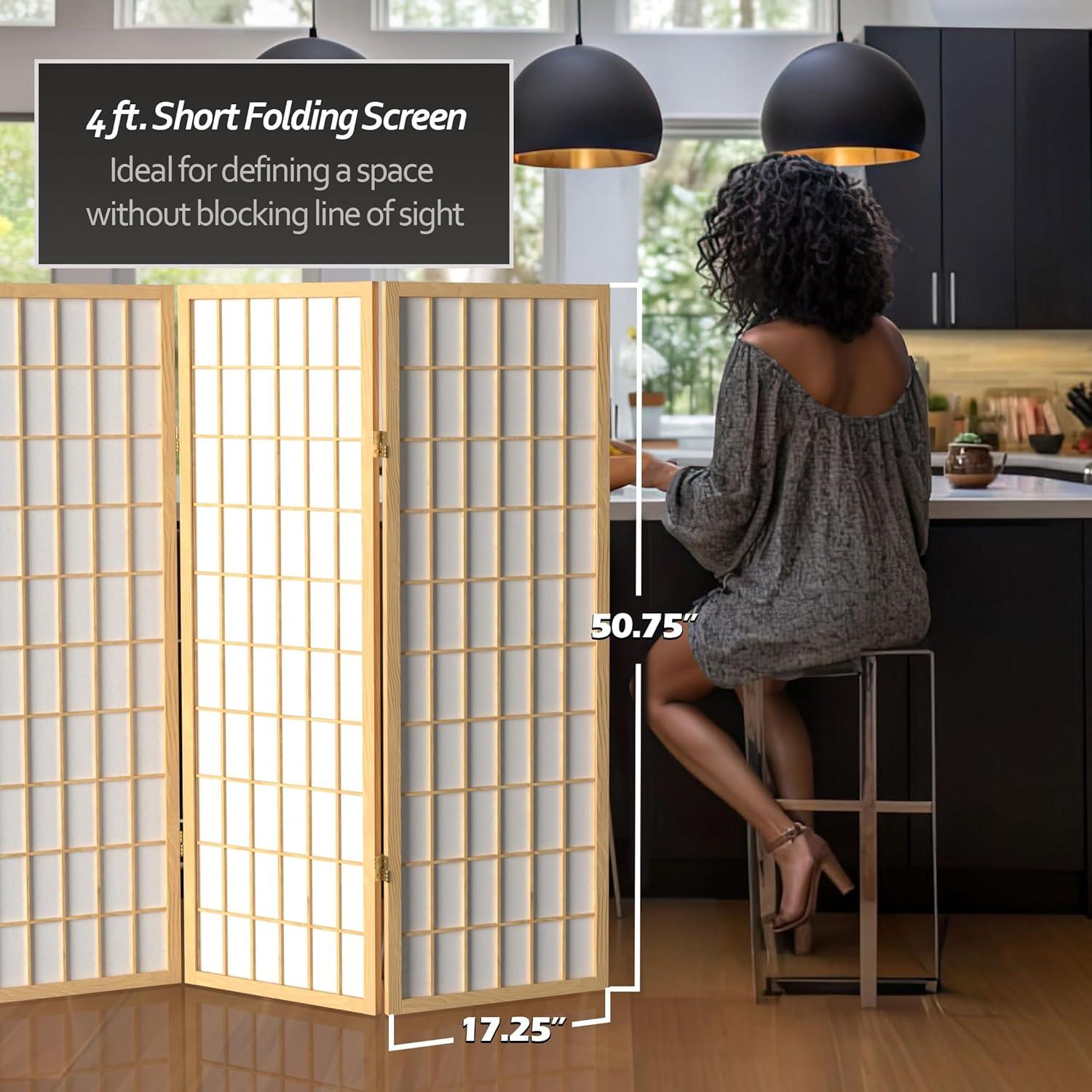 4 ft. Tall Window Pane Shoji Screen - Natural (4 Panels)