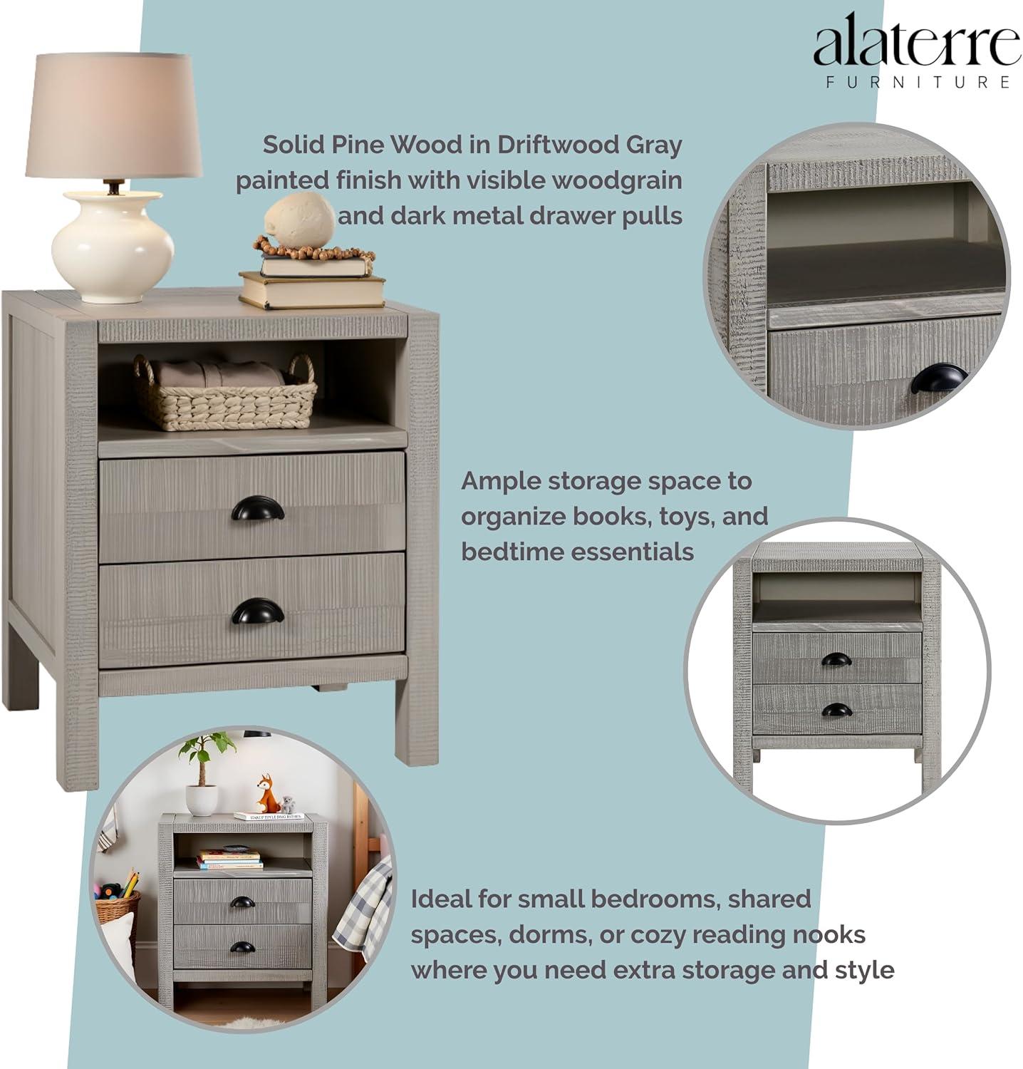 Windsor 2-Drawer Wood Nightstand for Kids Bedroom - Rustic Painted Finish, Metal Glides, Open Shelf Storage, Pine Wood Construction, 22 in. W x 17 in. D x 25 in. H, Distressed Look