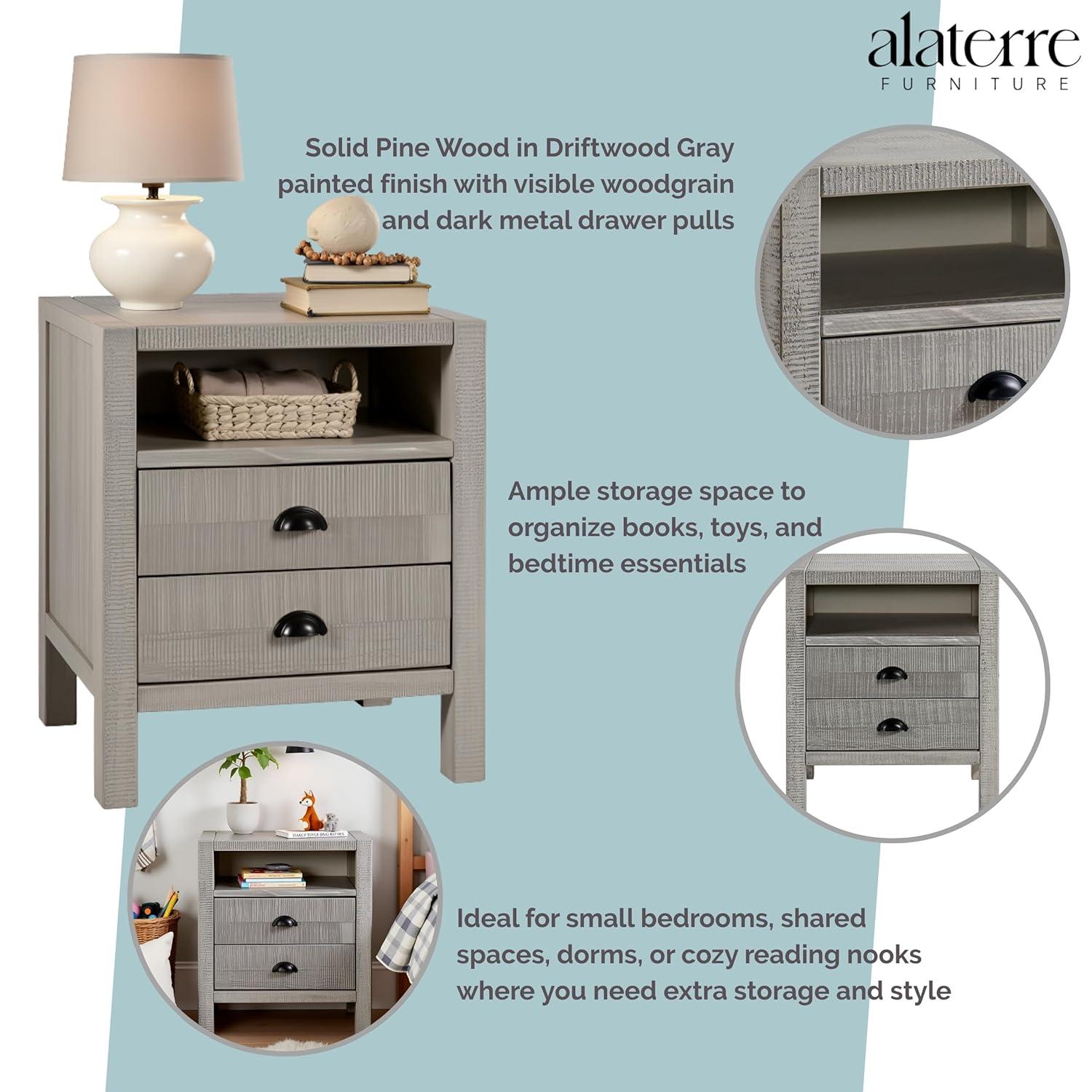 Windsor 2-Drawer Wood Nightstand for Kids Bedroom - Rustic Painted Finish, Metal Glides, Open Shelf Storage, Pine Wood Construction, 22 in. W x 17 in. D x 25 in. H, Distressed Look