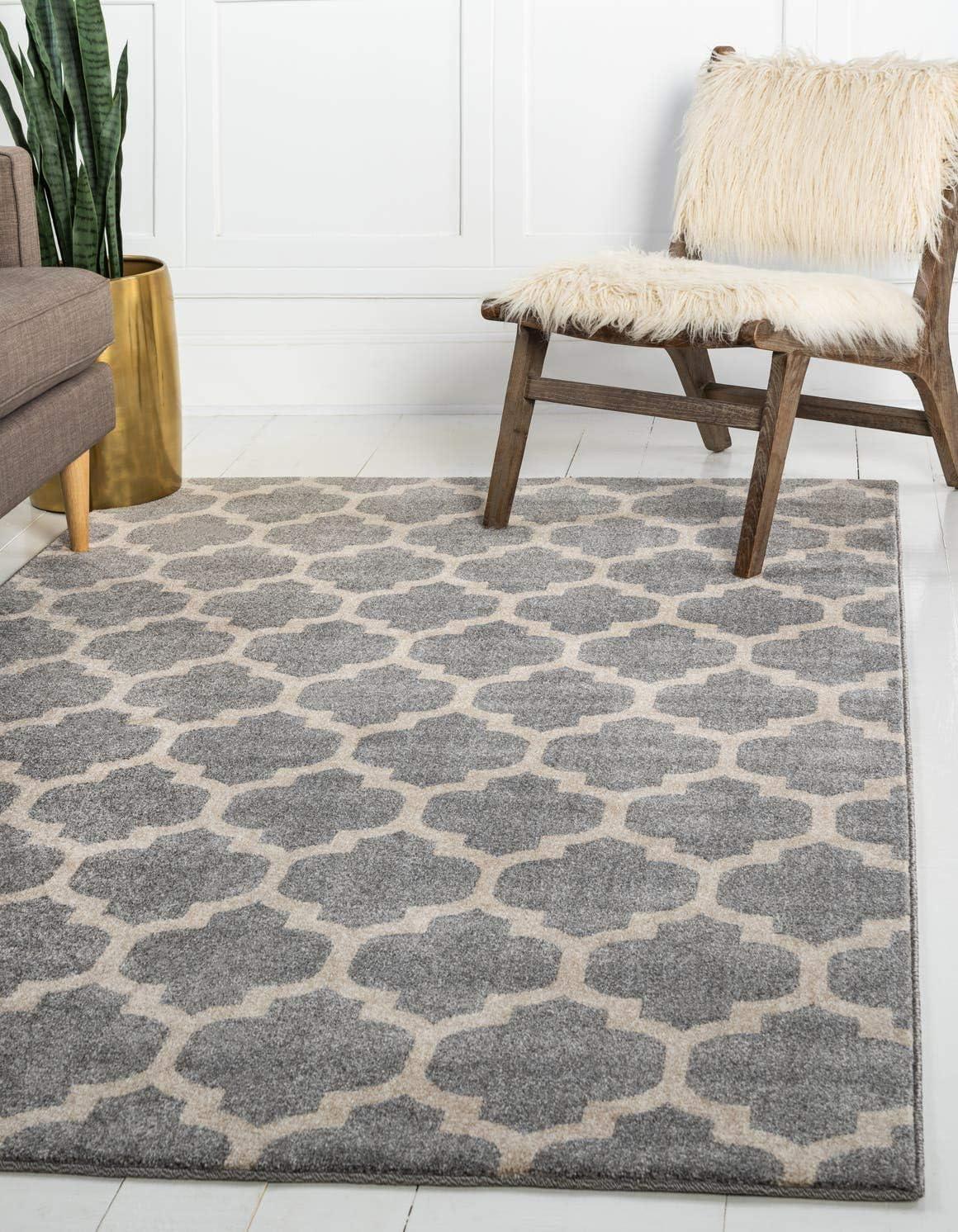 Unique Loom Trellis Collection Area Rug - Philadelphia (6' 1" x 9' Rectangle Light Gray/Beige)