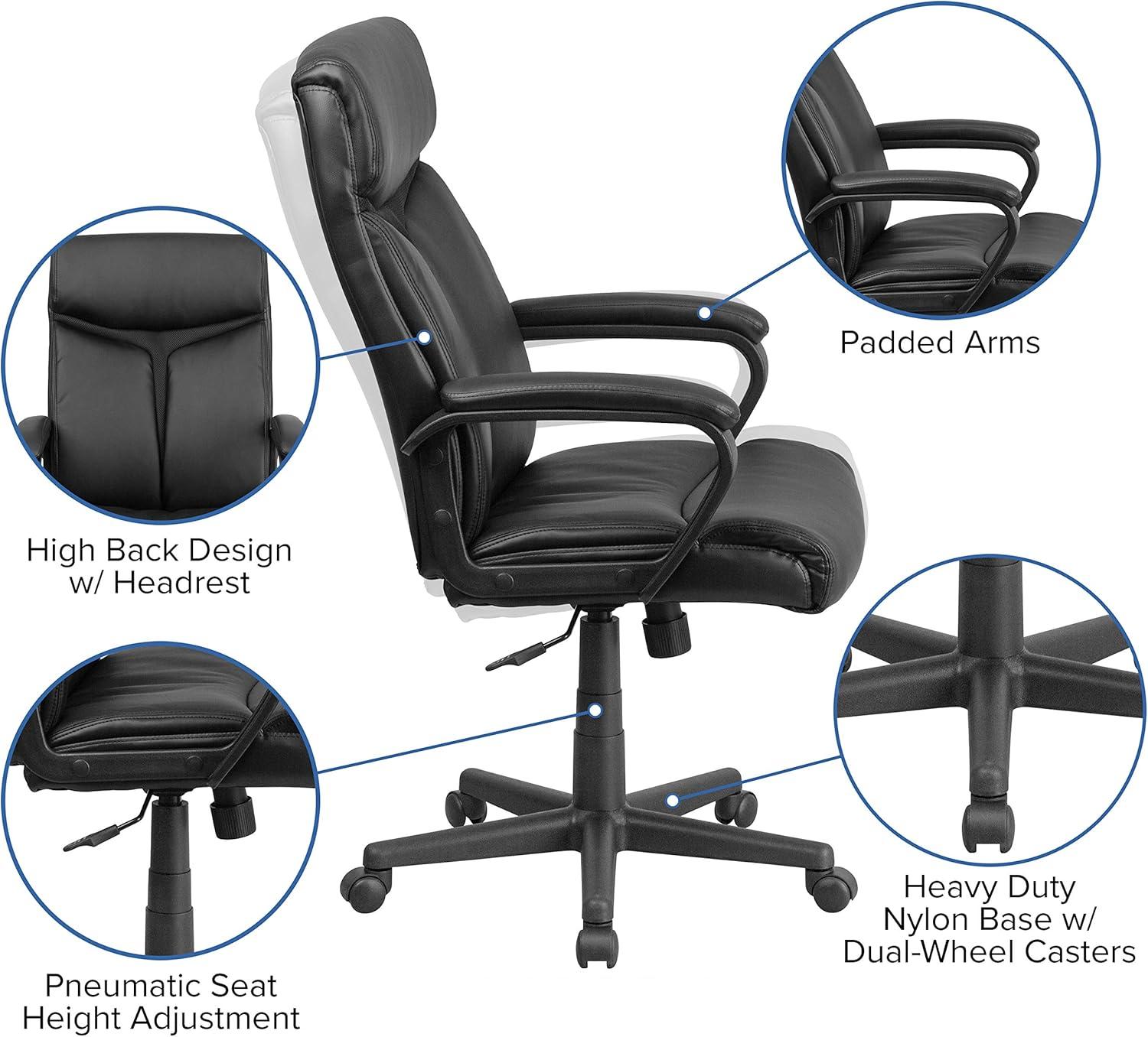 Flash Furniture Raya High Back Black LeatherSoft Executive Swivel Office Chair with Slight Mesh Accent and Arms