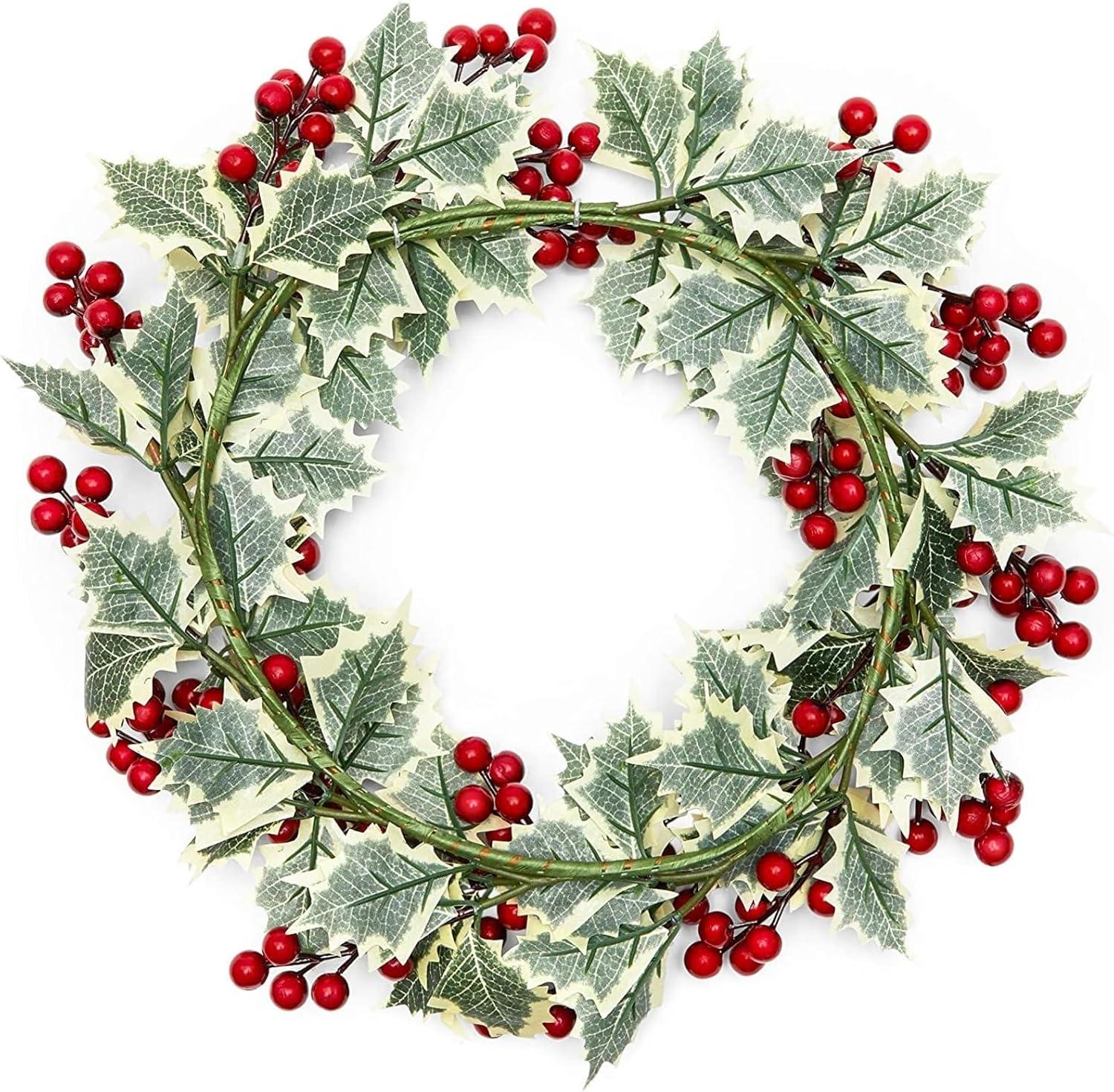 Farmlyn Creek Artificial Christmas Wreath with Holly Berries for Door Decoration (15.7 in)