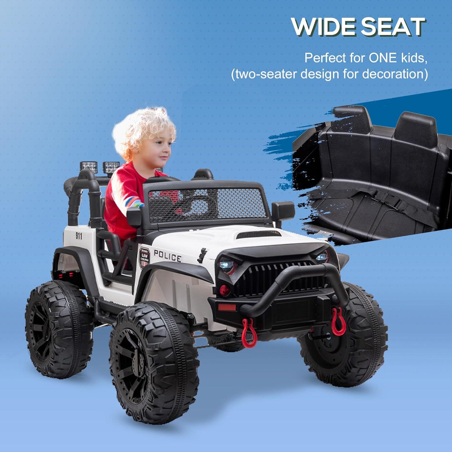 Aosom Kids Ride On Car 12V Battery-Powered Electric Truck with Wide Seat, Parent Remote Control & Bluetooth Music, White