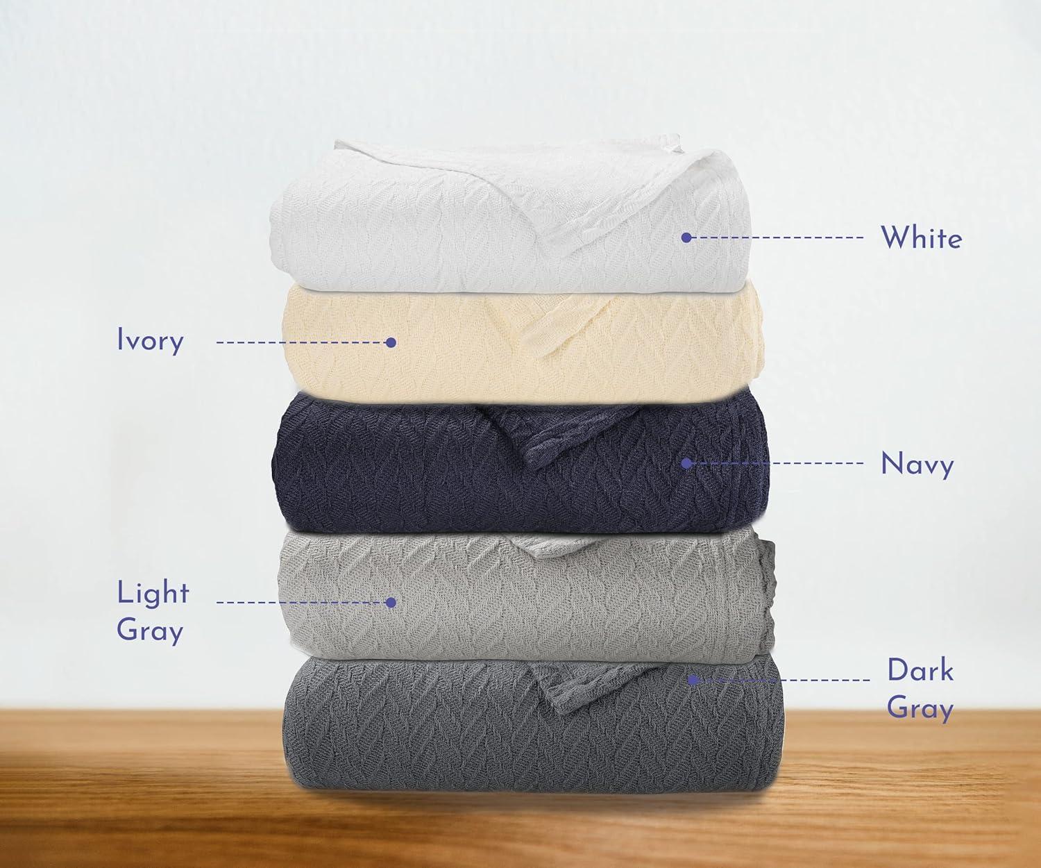 Bed Blanket | Soft 100% Cotton | Herringbone Design | All-Season Thermal Layering by California Design Den - Navy, Twin (62" x 94")