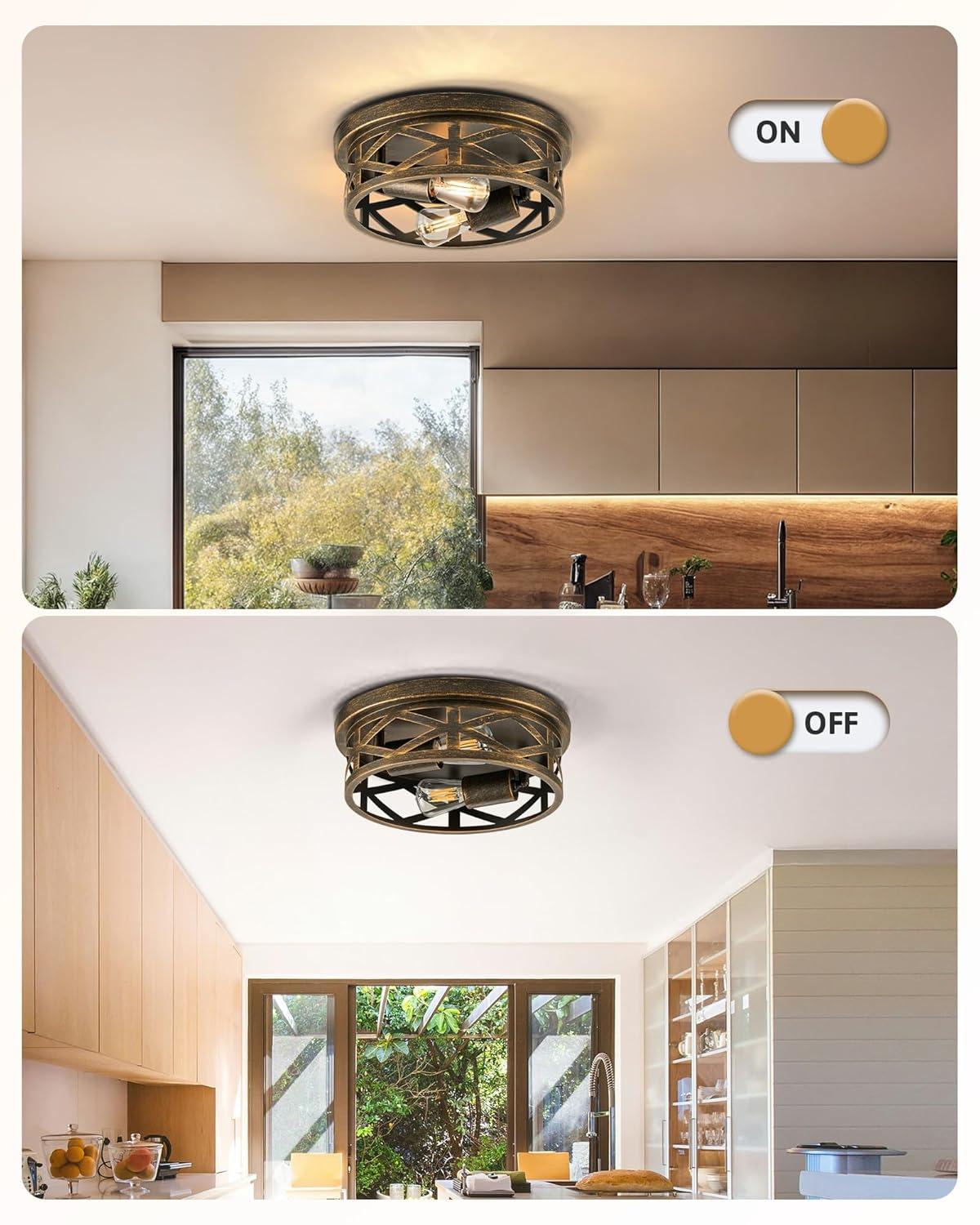 VONLUCE Flush Mount Ceiling Lights, 2-Light Hallway Ceiling Lighting Fixtures, 11 inch Farmhouse Metal Cage Ceiling Lights for Entryway Kitchen, Adjustable Lamp Holders, ETL, 2 pcs, Oil-Rubbed Bronze