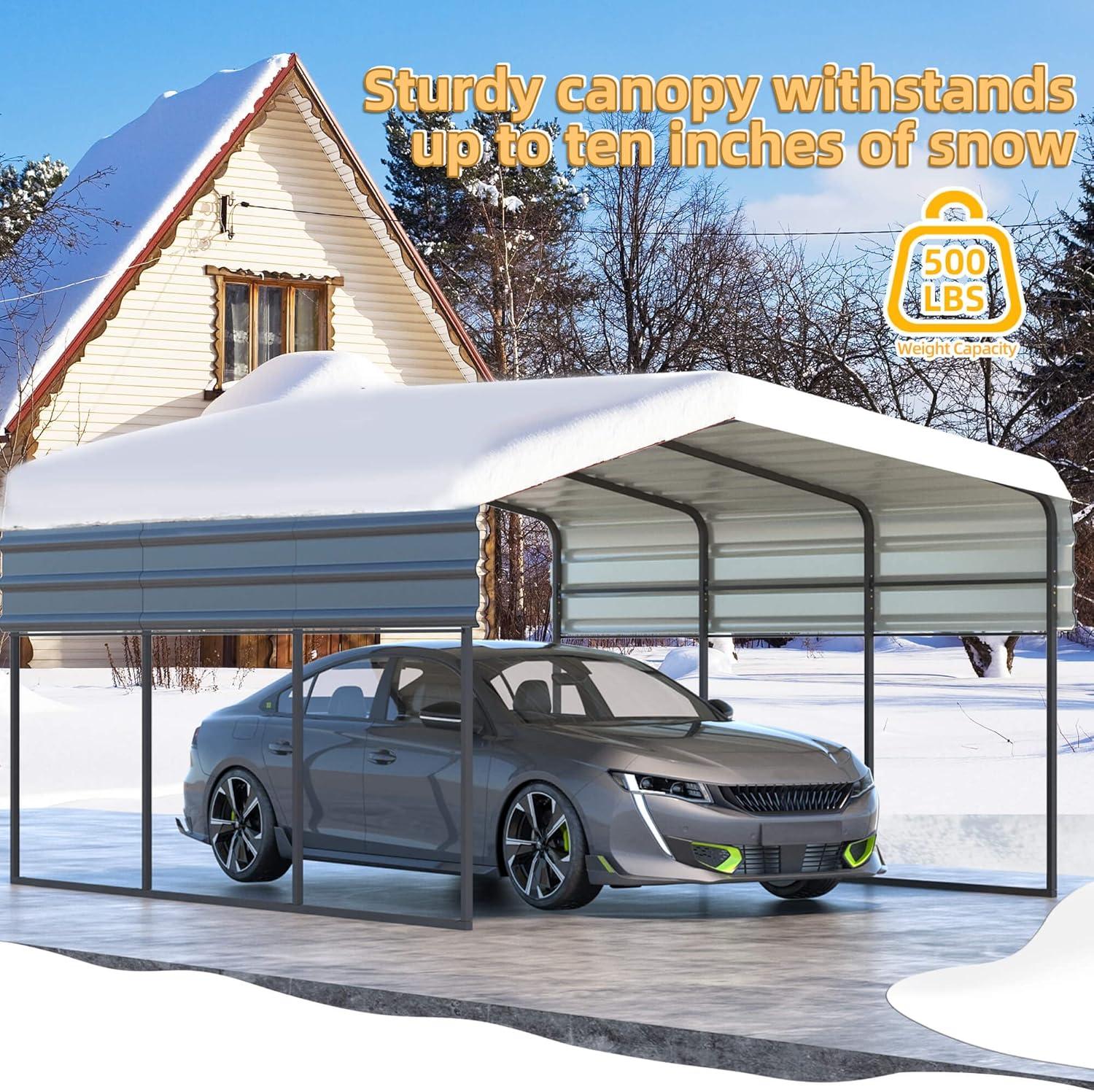 Erommy Carport with Galvanized Steel Roof, Multi-Use Shelter, Sturdy Metal Carport for Cars, Boats, and Tractors