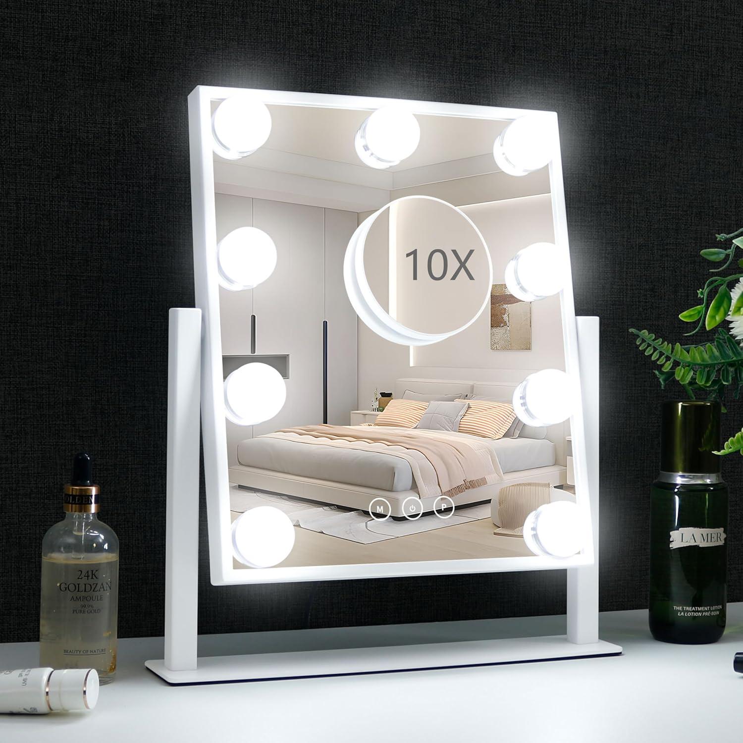 Rectangular White Iron Vanity Mirror with Dimmable LED Lights