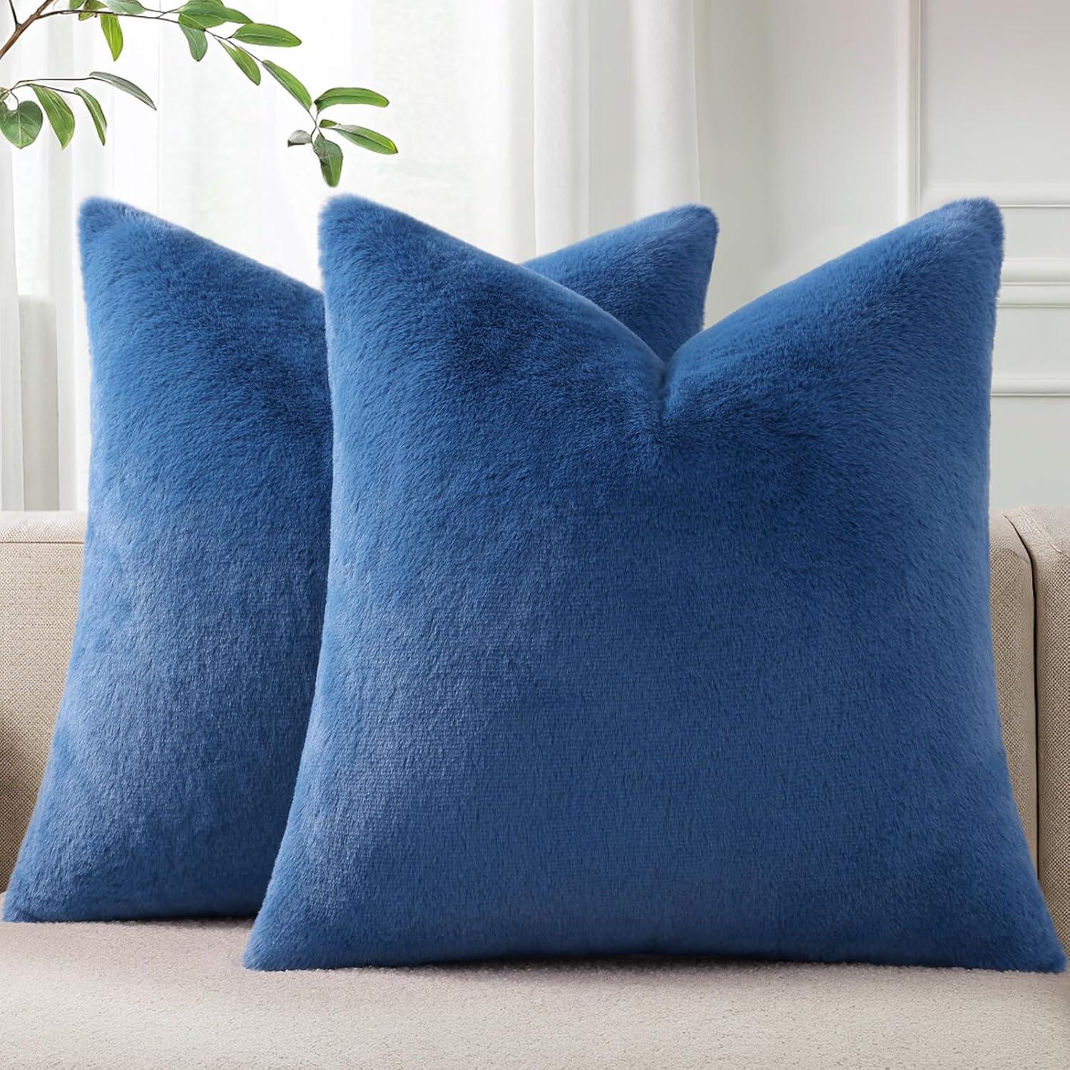 PAVILIA Set of 2 Throw Pillow Covers, Decorative Velvet Square Cushion Cases for Bed Sofa Couch Bedroom Living Room, Navy Blue/20 x 20