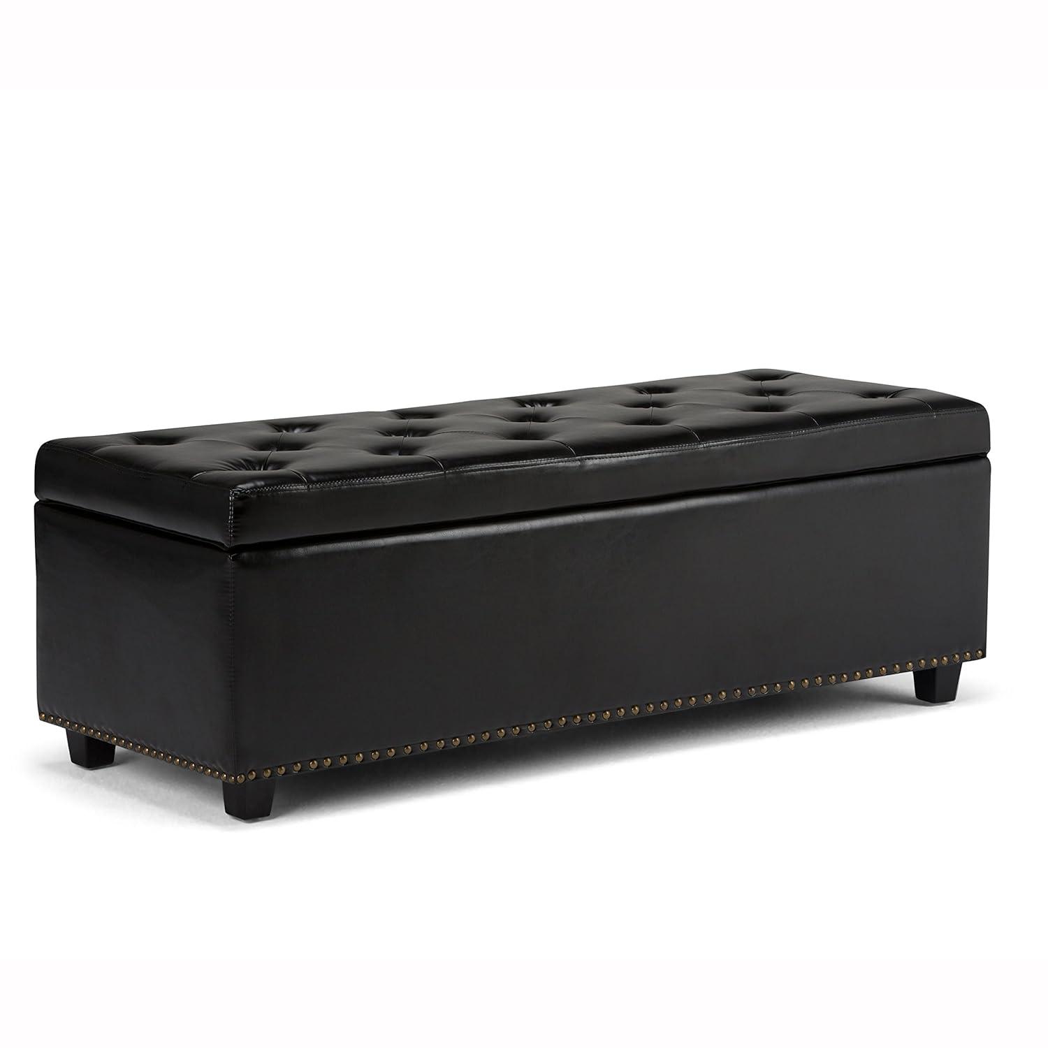Simpli Home Hamilton 48"W Upholstered Storage Ottoman Bench with Lift-Top Lid, Tufted Design, and Nailhead Trim