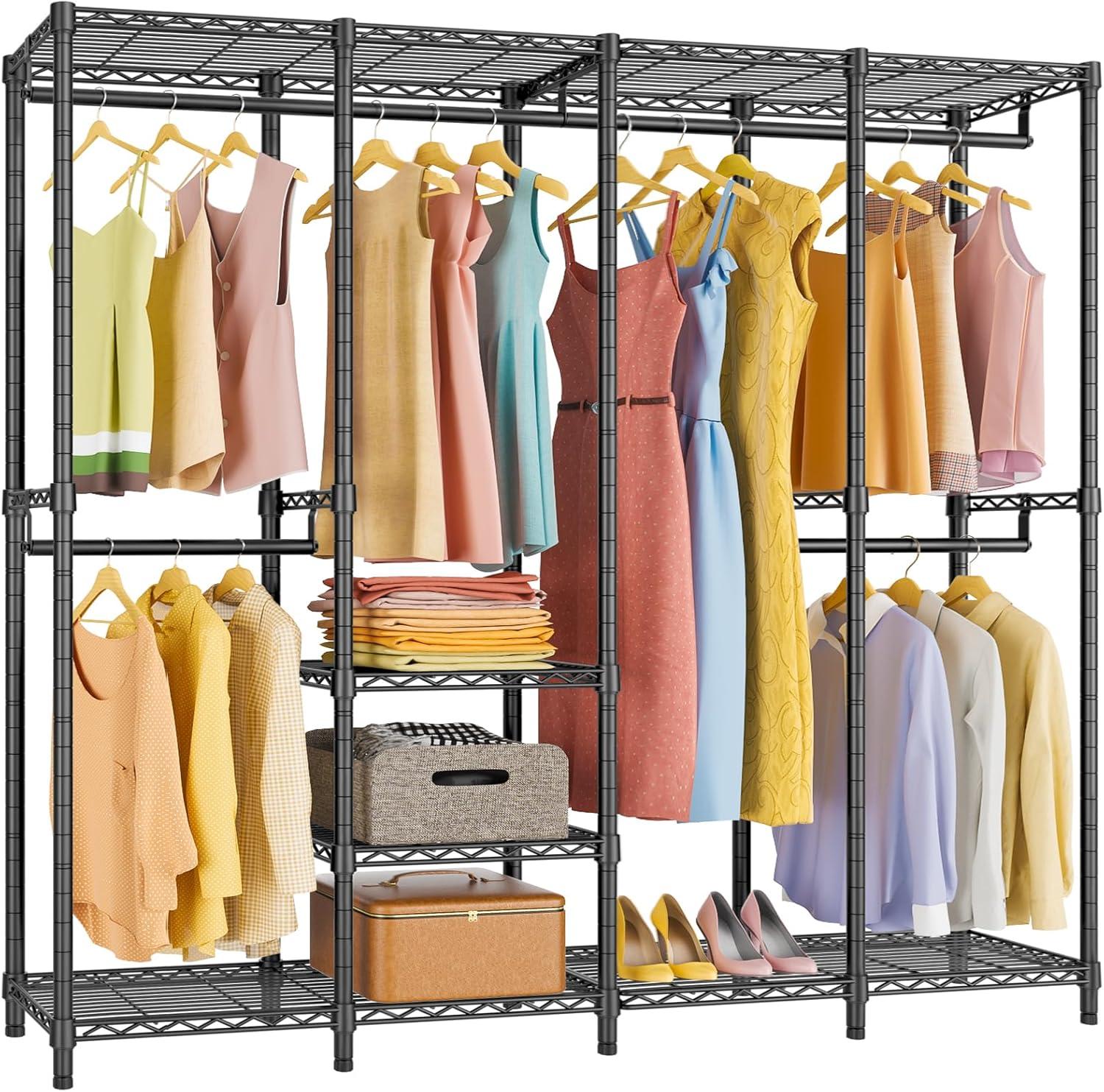 Black Heavy Duty Wire Free-standing Closet with Adjustable Shelves