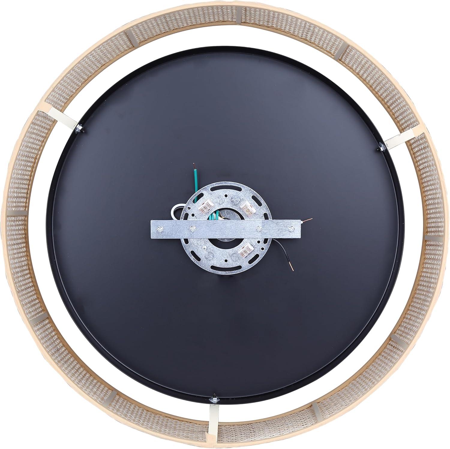 Bellamy 19-Inch 3-Light Flush Mount Ceiling Light – Contemporary Black Finish with Natural Rattan Shade, Warm Lighting for Bedroom, Hallway, or Entryway