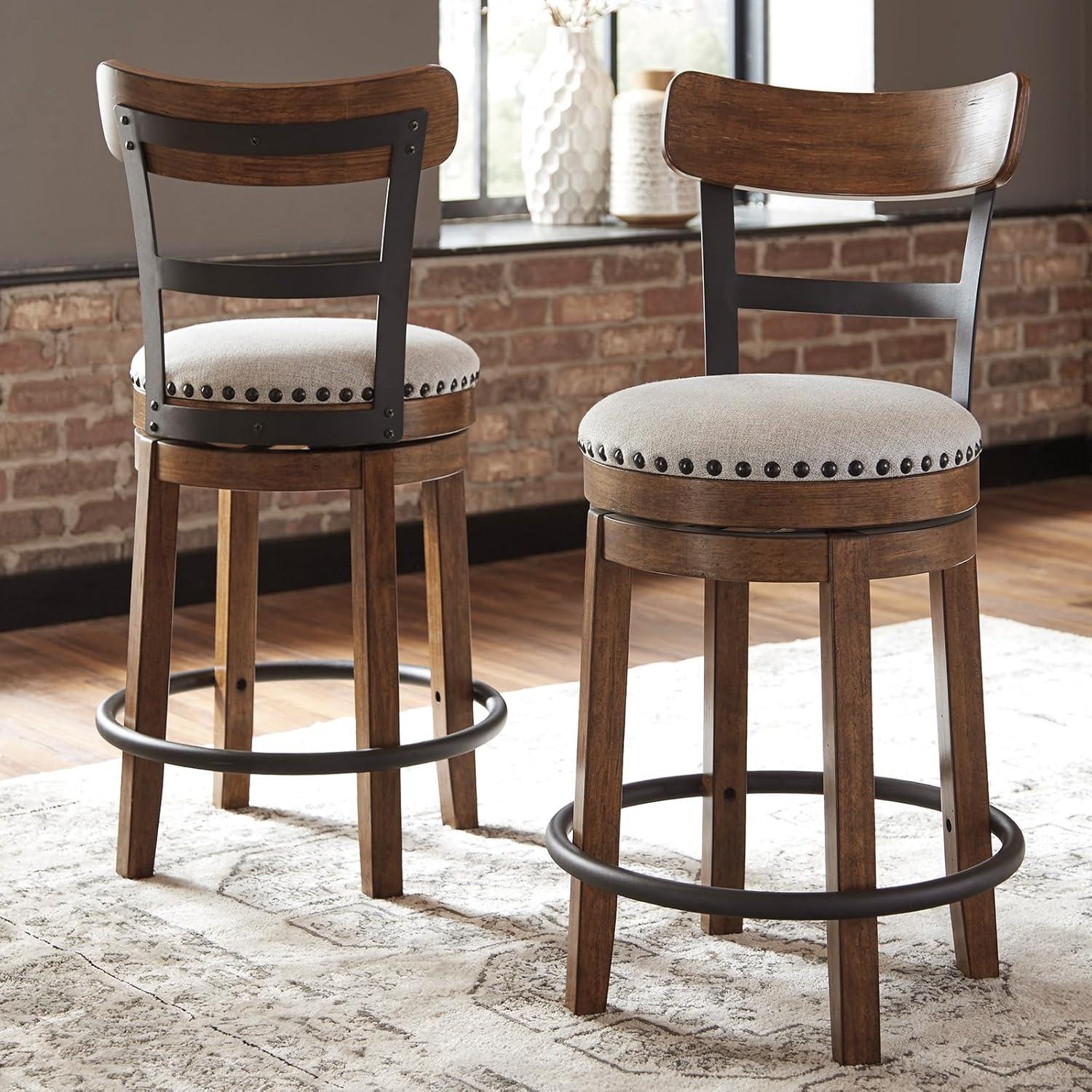 Signature Design by Ashley Valebeck Upholstered Swivel Counter Height Barstool Brown: Polyester, Wood Frame, Fixed Height