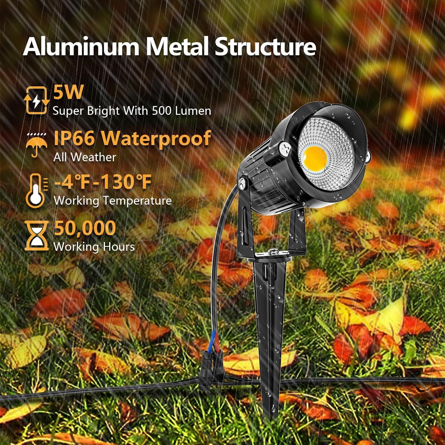 ZUCKEO Low Voltage Landscape Lights LED Landscape Lighting, 5W 12V Garden Pathway Lights Waterproof Warm White Walls Trees Flags Outdoor Landscape Spotlights with Stakes (8 Pack)