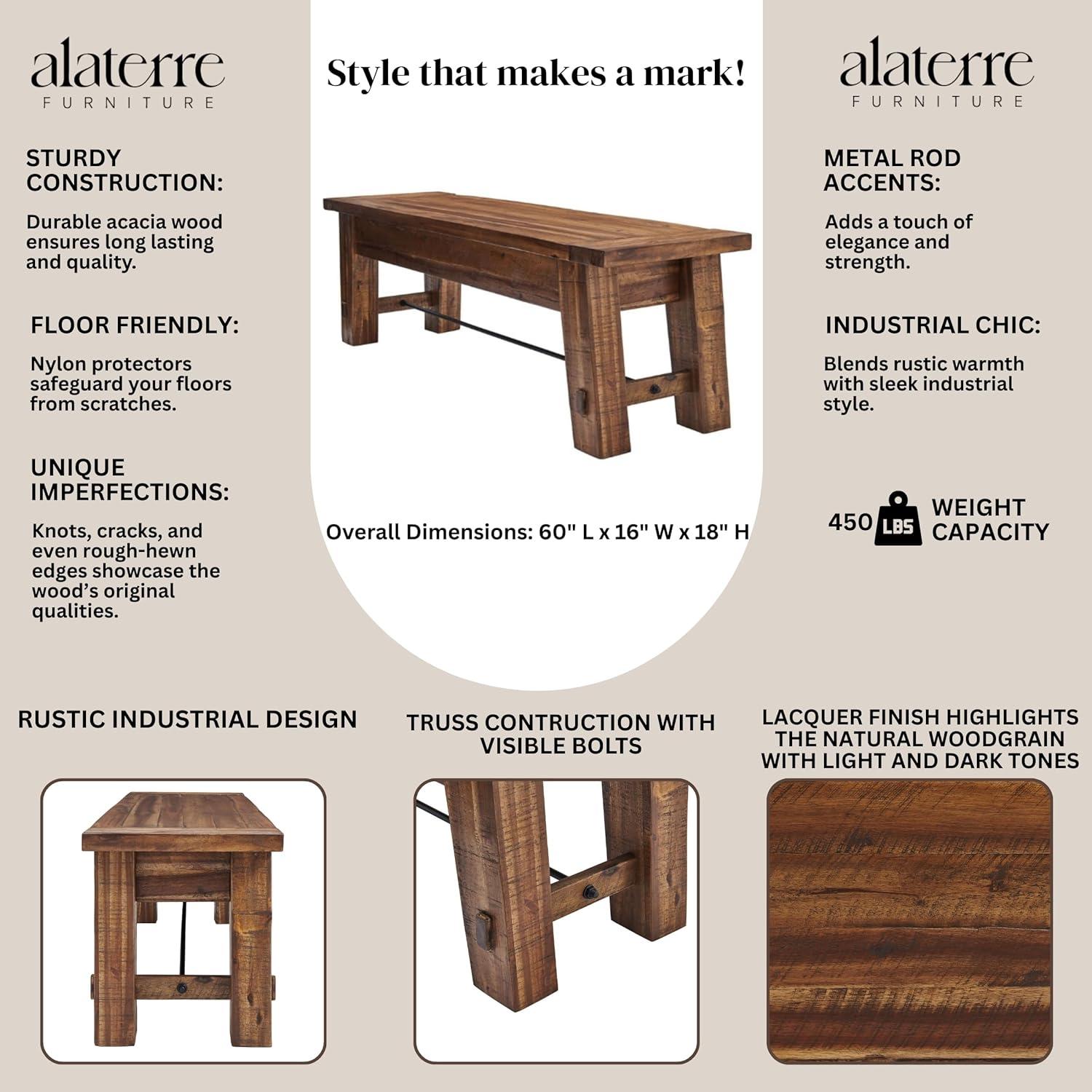 Durango Wood Entryway/Dining Bench Dark Brown - Alaterre Furniture: Industrial Accent, 60" Long