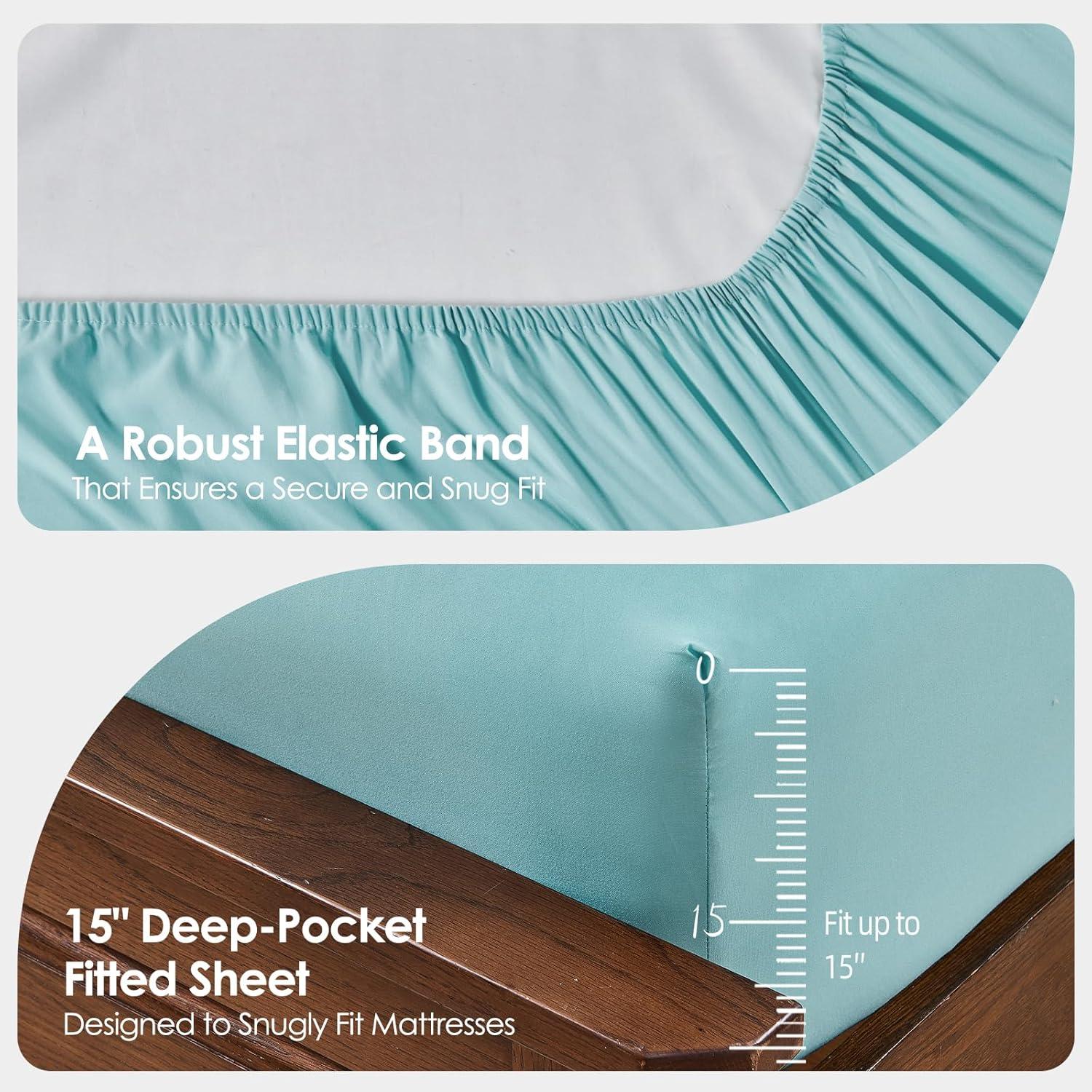 Bare Home Premium 1800 Collection 4-Piece Bed Sheet Set, Queen, Aqua