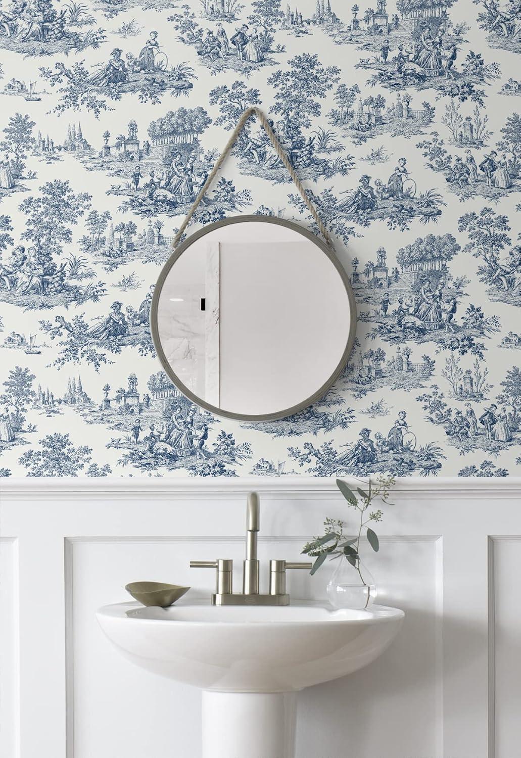 NextWall Blue Bell Chateau Toile Peel and Stick Wallpaper