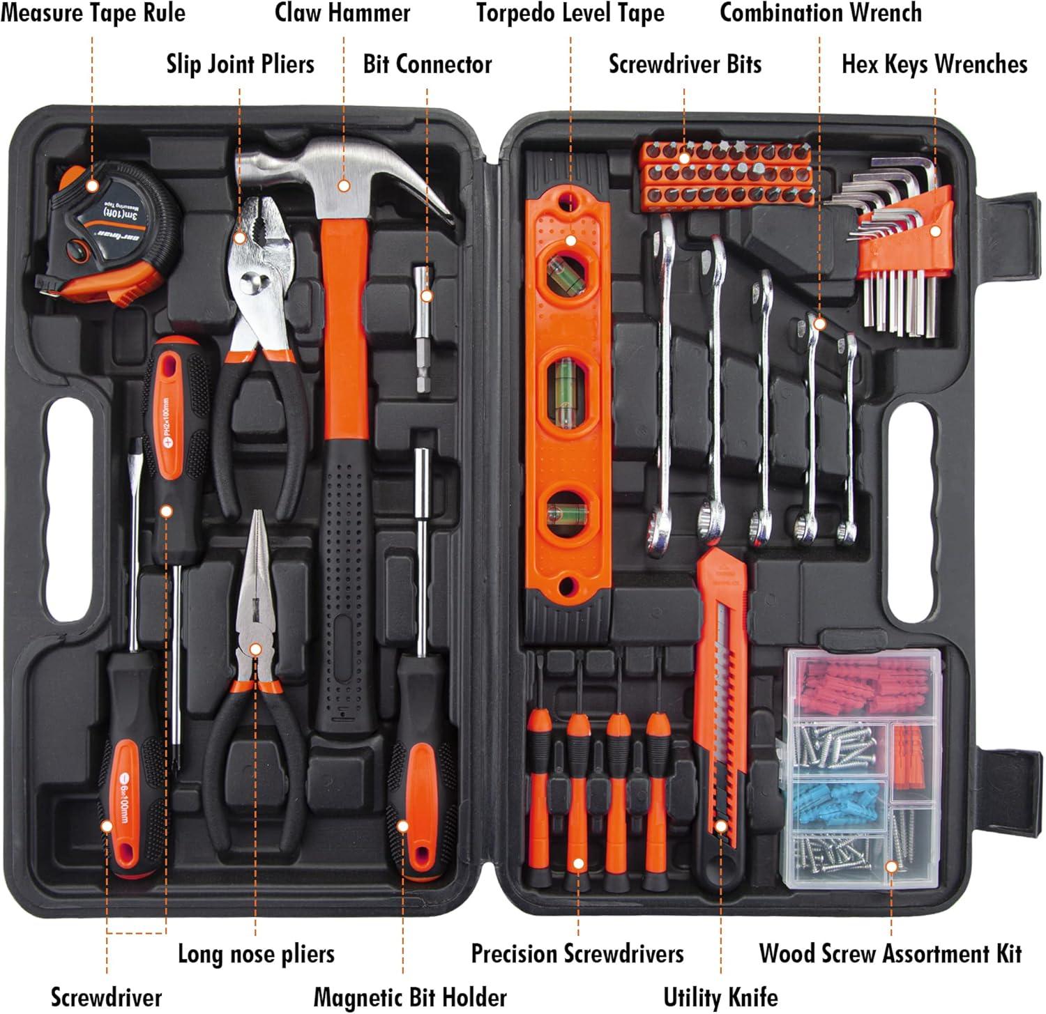 CARTMAN 152 Piece Tool Set General Hand Tool Kit with Plastic Toolbox Storage Case Automotive Wrench Sets Orange