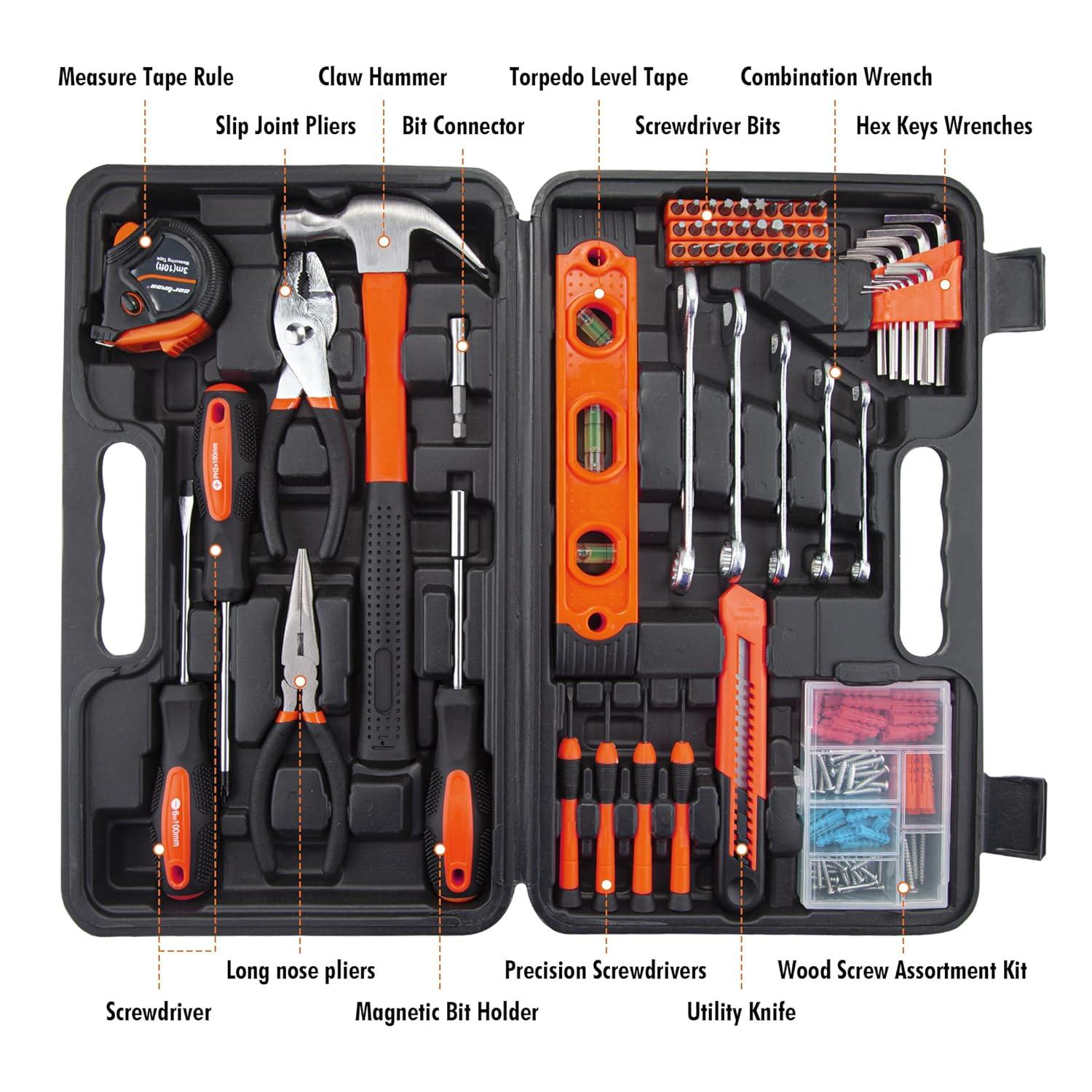 CARTMAN 152 Piece Tool Set General Hand Tool Kit with Plastic Toolbox Storage Case Automotive Wrench Sets Orange