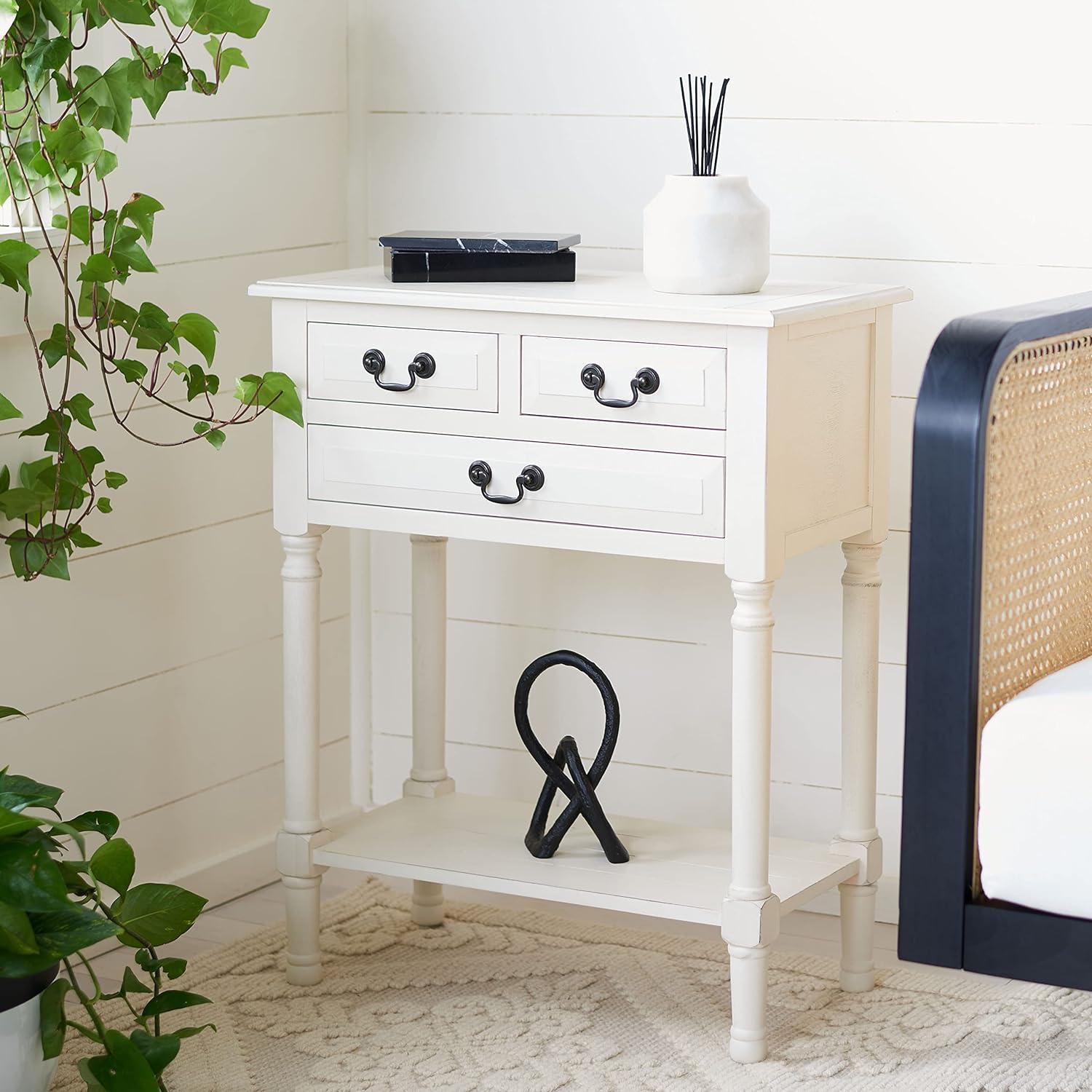 Primrose Distressed White Metal & Wood Console Table with Storage