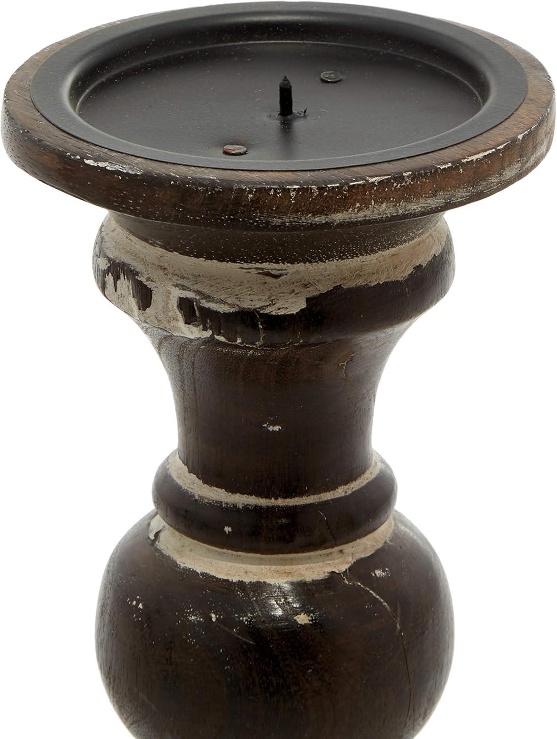 DecMode 3 Candle Dark Brown Wood Candle Holder, Set of 3