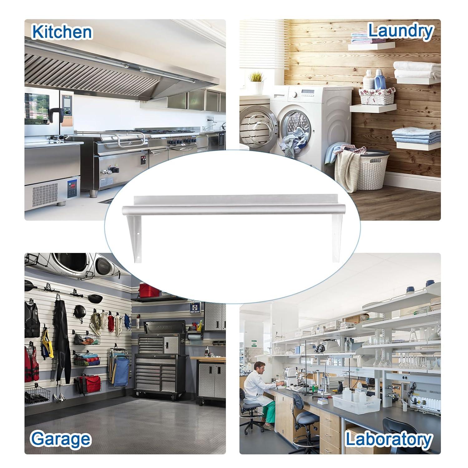 60" Stainless Steel Wall Shelf with Brackets