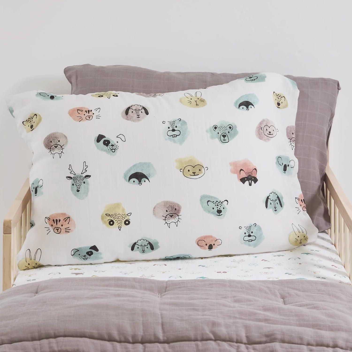 Watercolor Critters Cotton Muslin Toddler Pillowcase Set