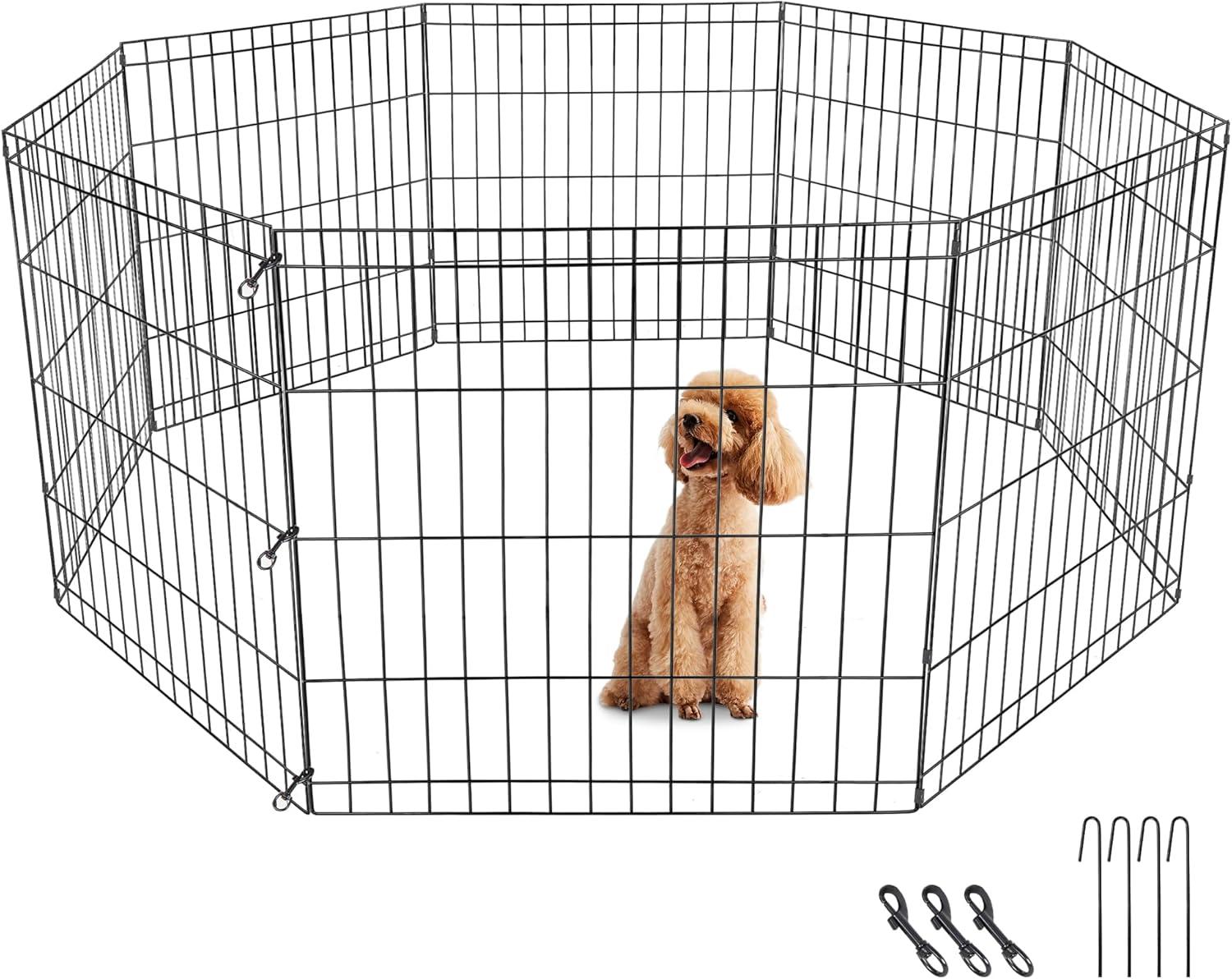 Foldable Black Metal 24-Inch Pet Playpen for Small Animals