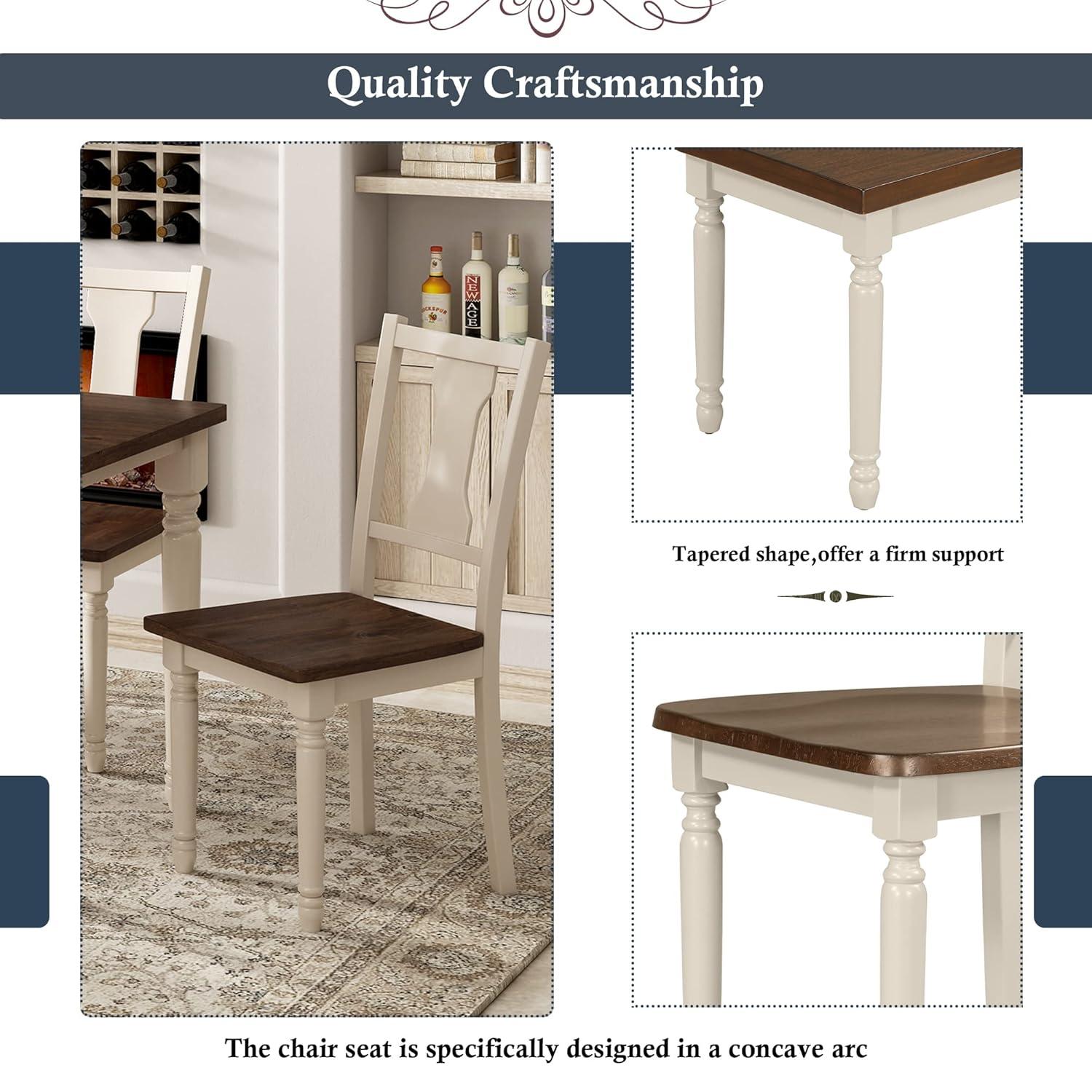 Classic 6-Piece Dining Set with Wooden Table and 4 Chairs,Rubber Wood Structure W/One 2-Person Bench,for Living Room Dining Room,Brown+Cottage White