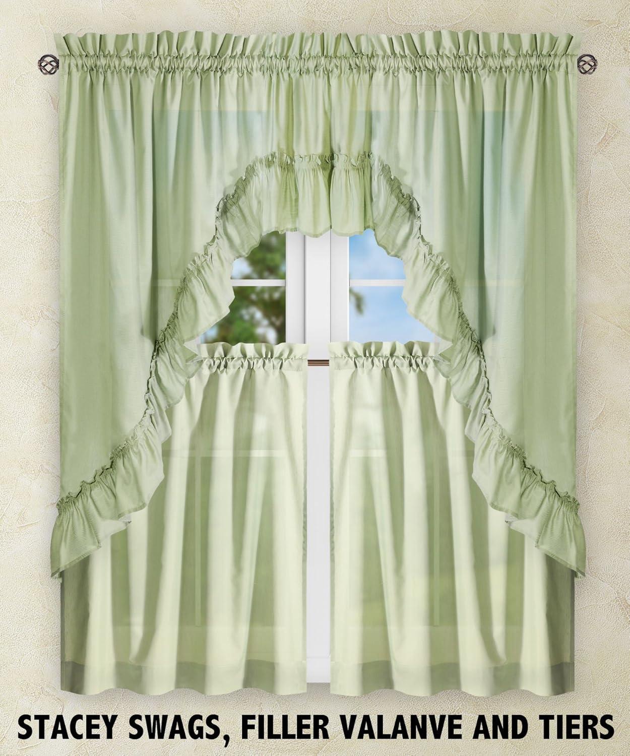 Ellis Stacey 1.5" Rod Pocket High Quality Fabric Solid Color Window Ruffled Swag 60"x38" Sage