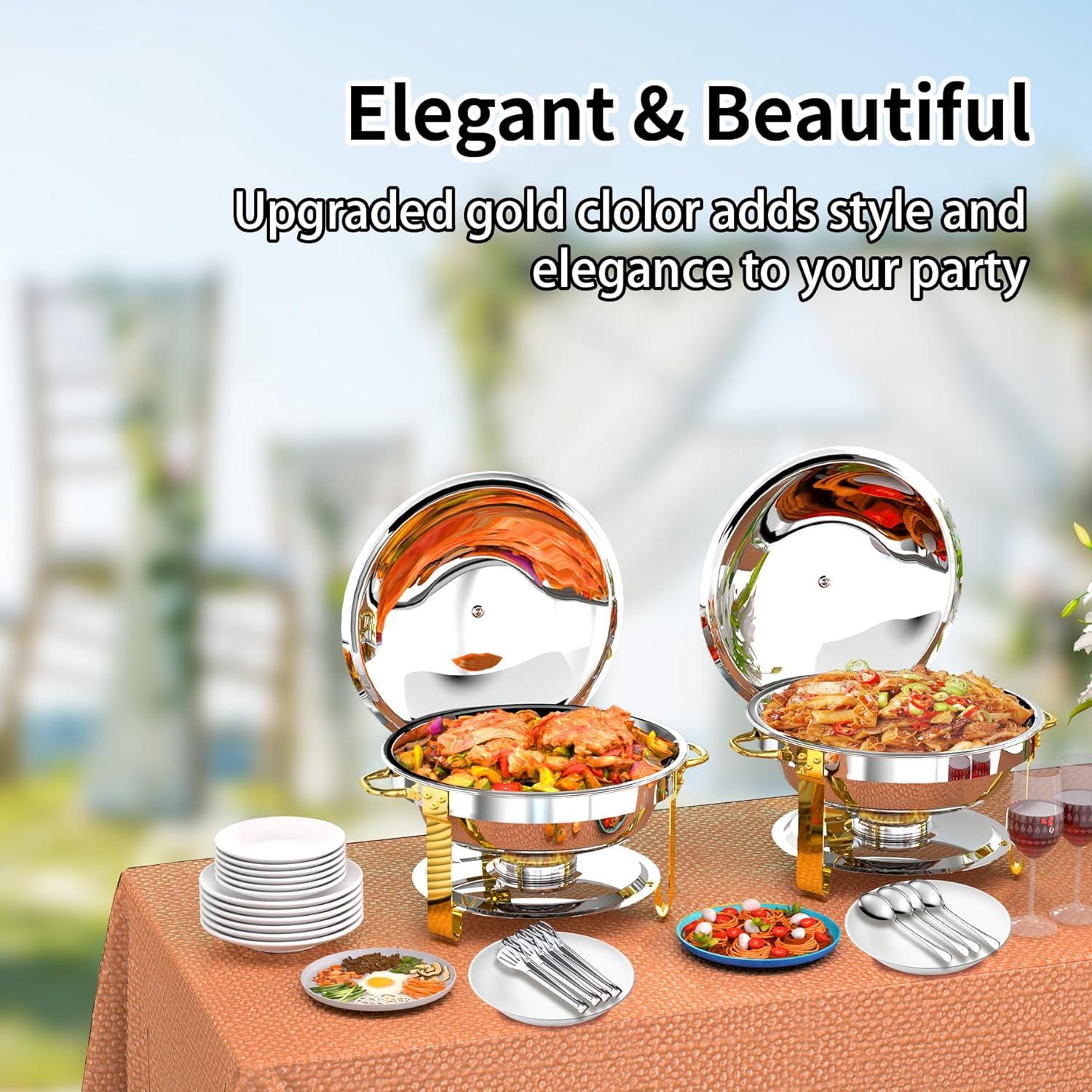 Ktaxon 4 Pack Chafing Dish for Buffet with Lid Holder, 5 Quart Stainless Steel Buffet Set, Round Chafers and Warmers Sets for Party, Catering, Wedding, Banquet, Graduation