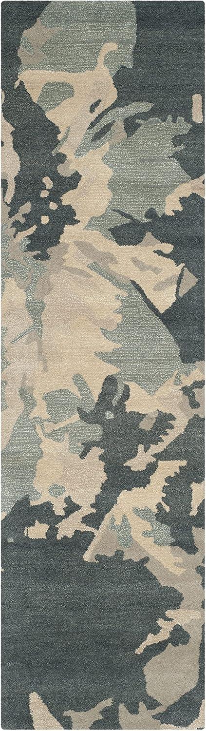 SAFAVIEH Bella Faye Abstract Camo Wool Runner Rug, Steel Blue, 2'3" x 10'