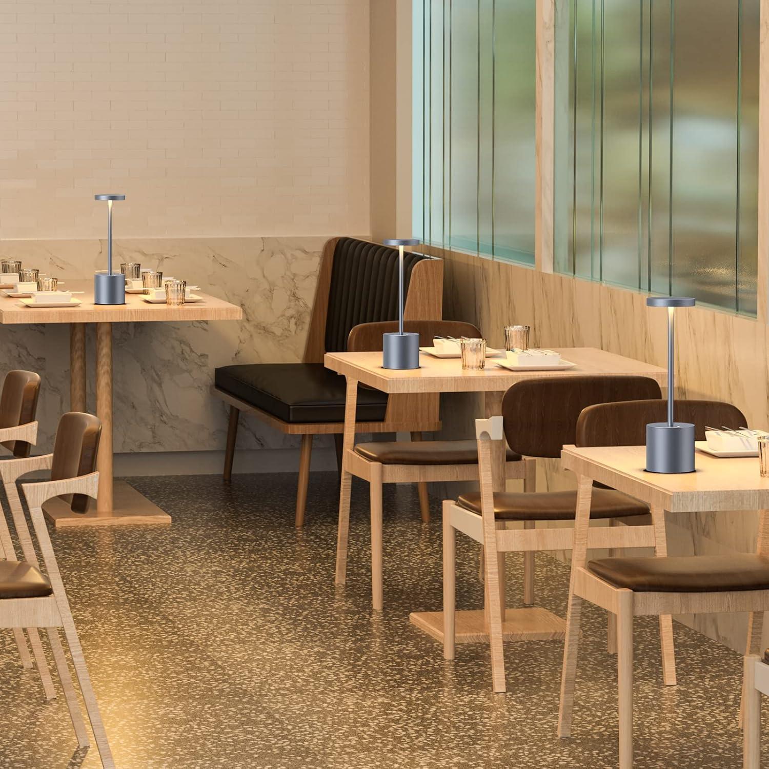 Fashion 2 Pack Rechargeable Table Lamp, LED Cordless Table Lamp,5000mAh Battery Operated Portable Table Light,Dimming for Restaurant/Patio/Outdoor(Grey)