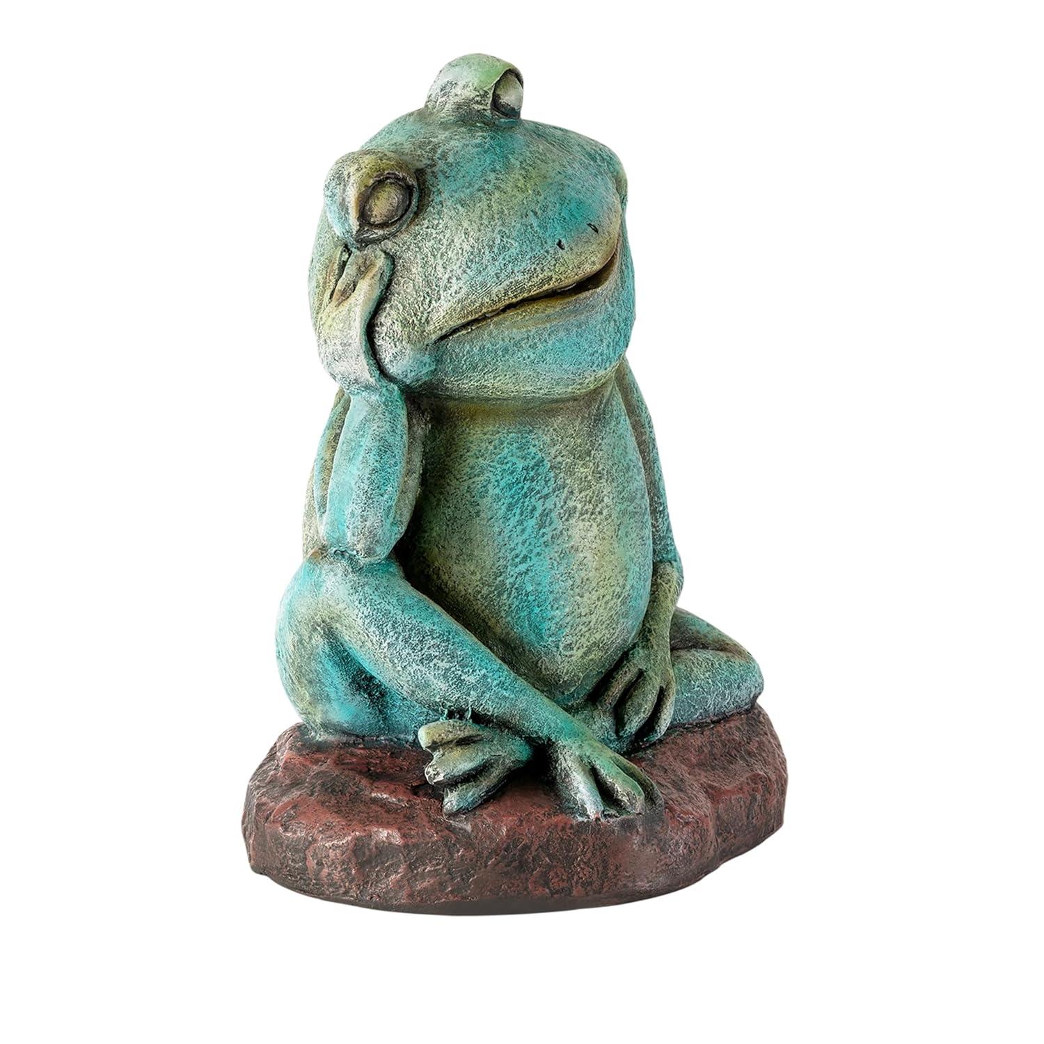 15" Magnesium Oxide Pensive Frog Statue - Alpine Corporation: Garden Decor, Zen722 Collection